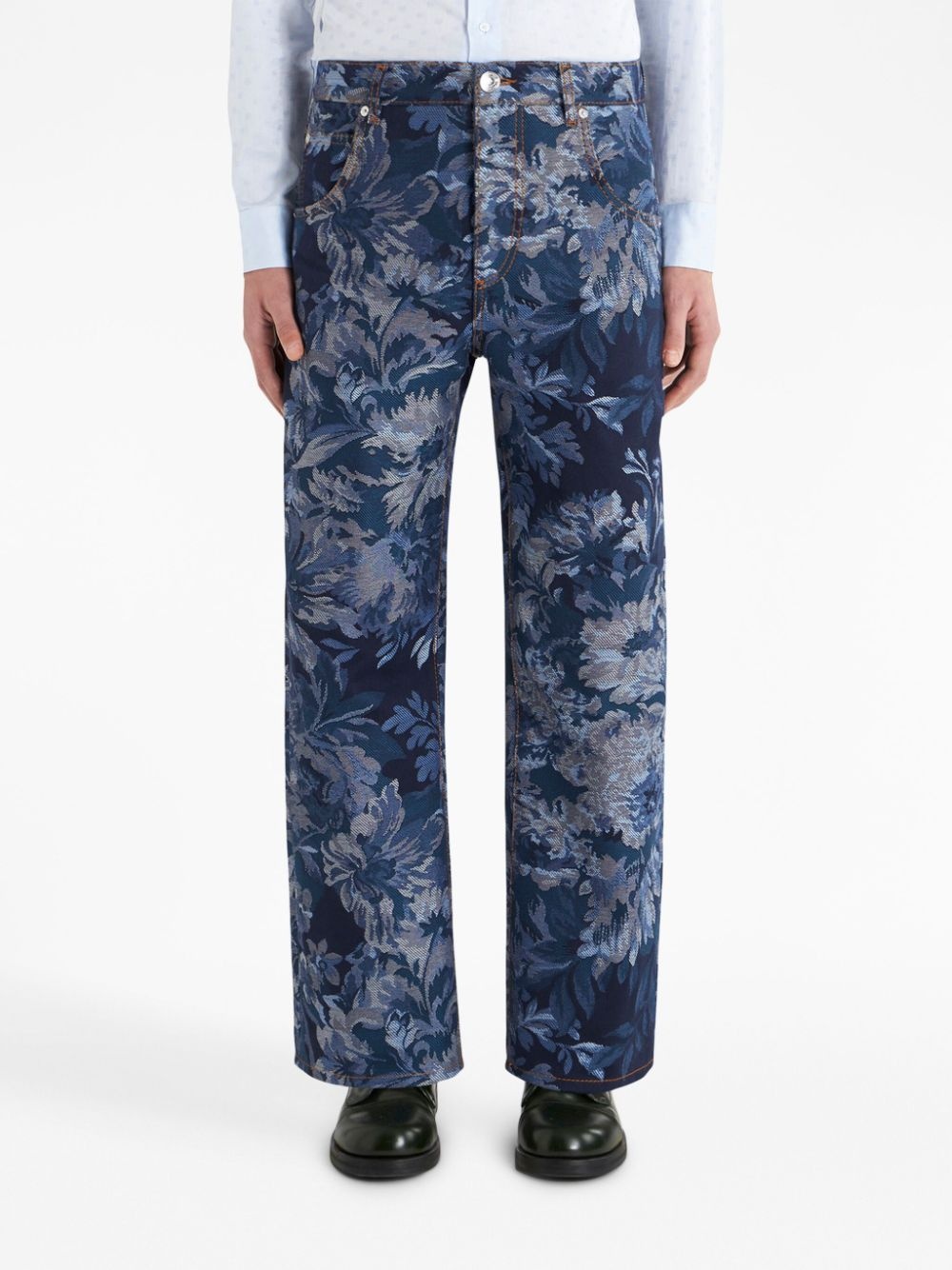 floral-jacquard wide-leg jeans - 3