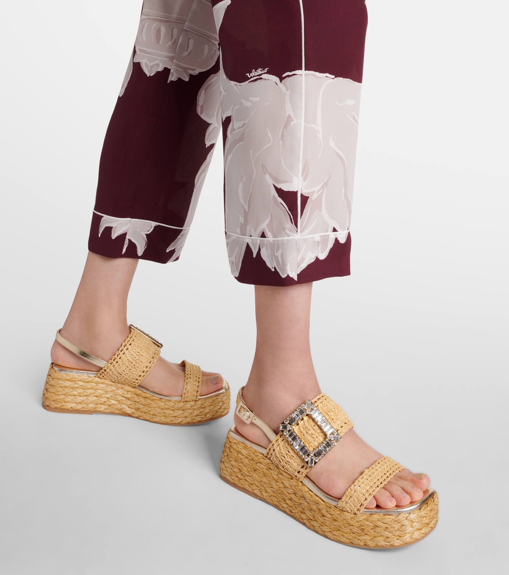 Embellished raffia platform sandals - 4