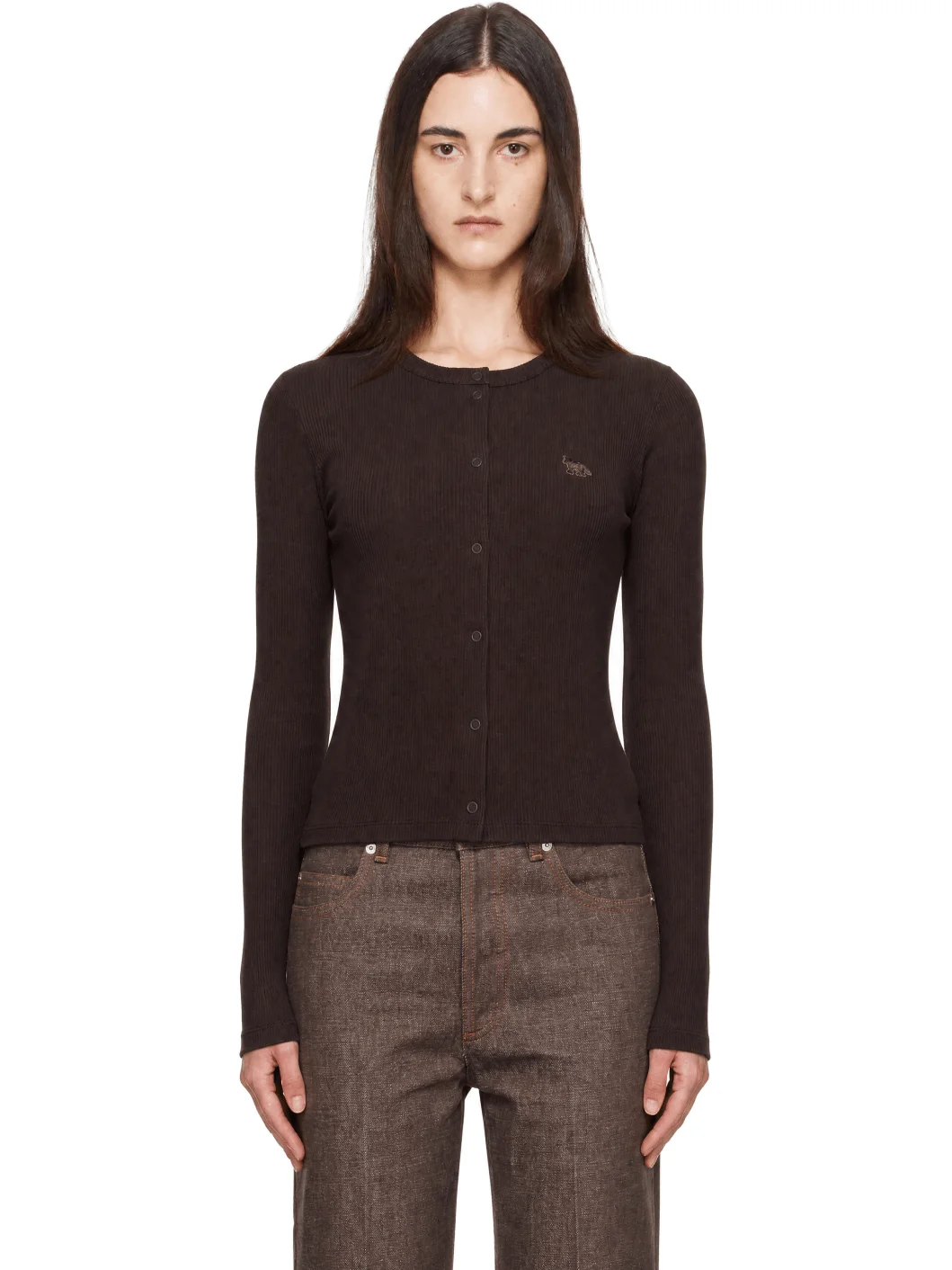 Brown Baby Fox Ribbed Cardigan - 1