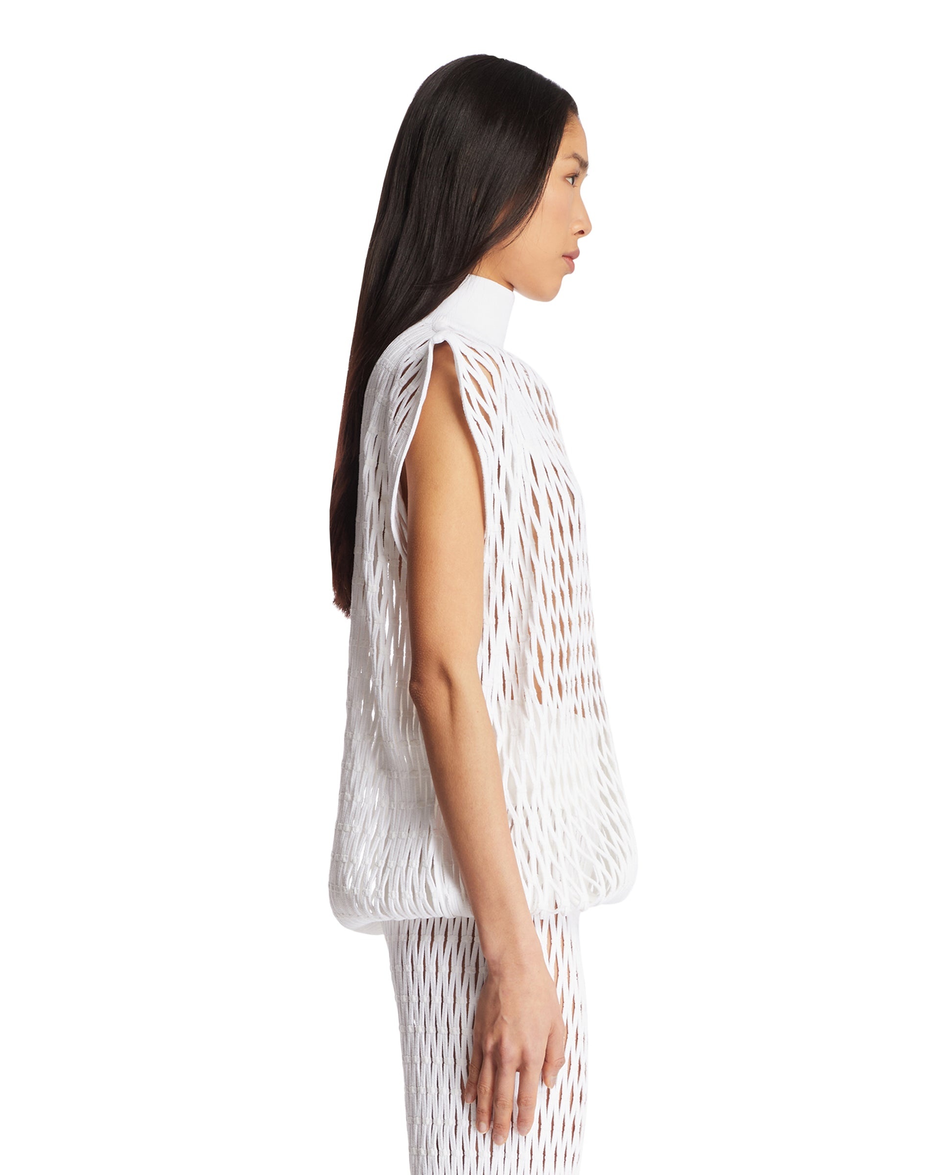 White Macrame Knit Oversized Top - 5