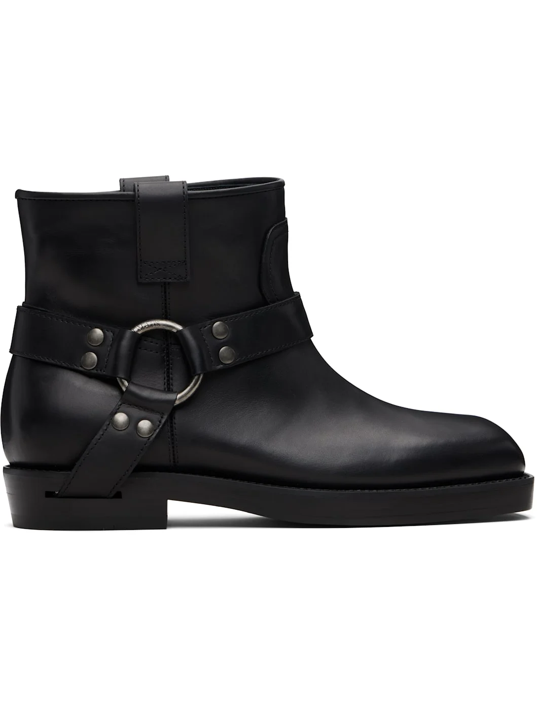 Black Calfskin Leather Biker Ankle Boots - 1