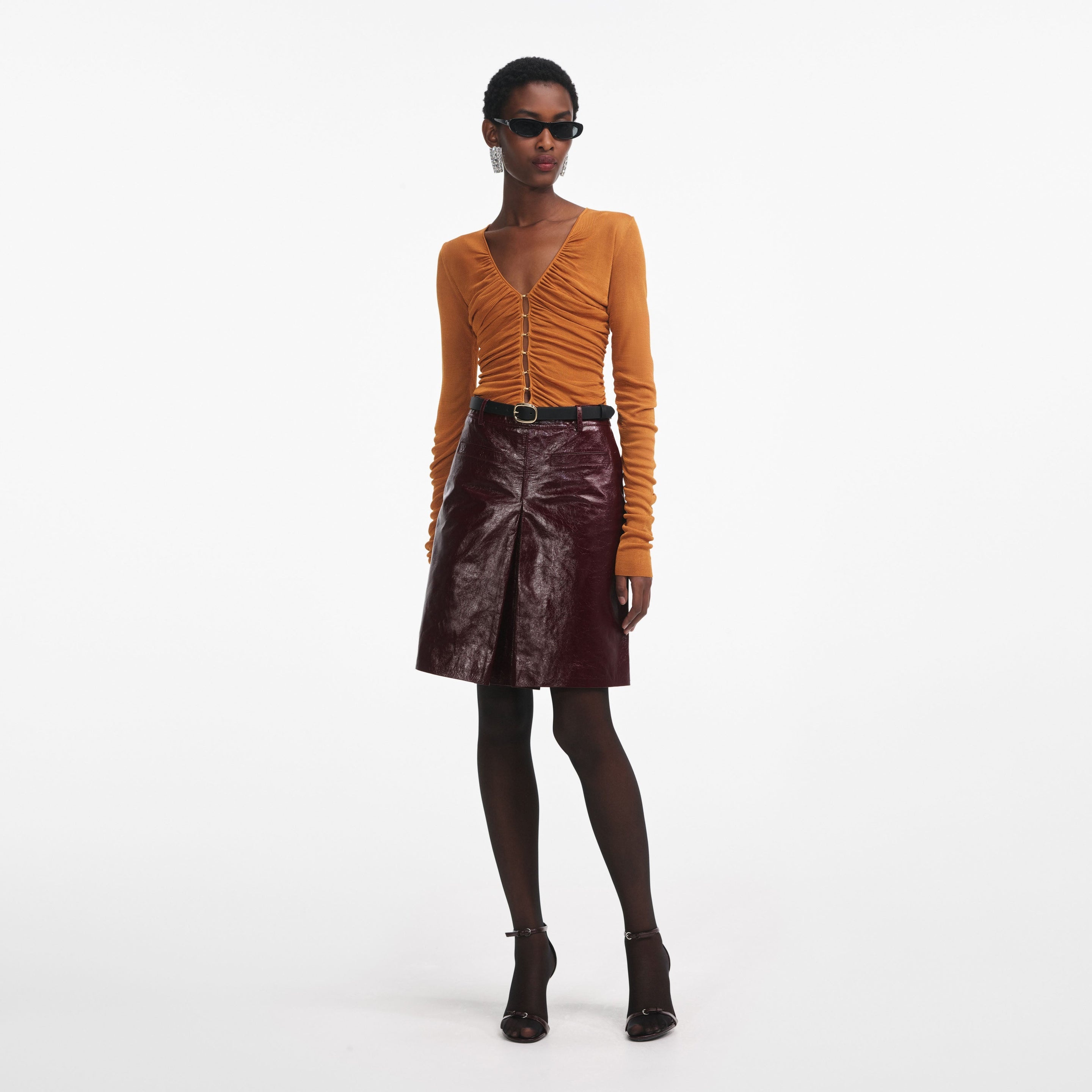 Burnt Orange V Neck Viscose Knit Top - 2