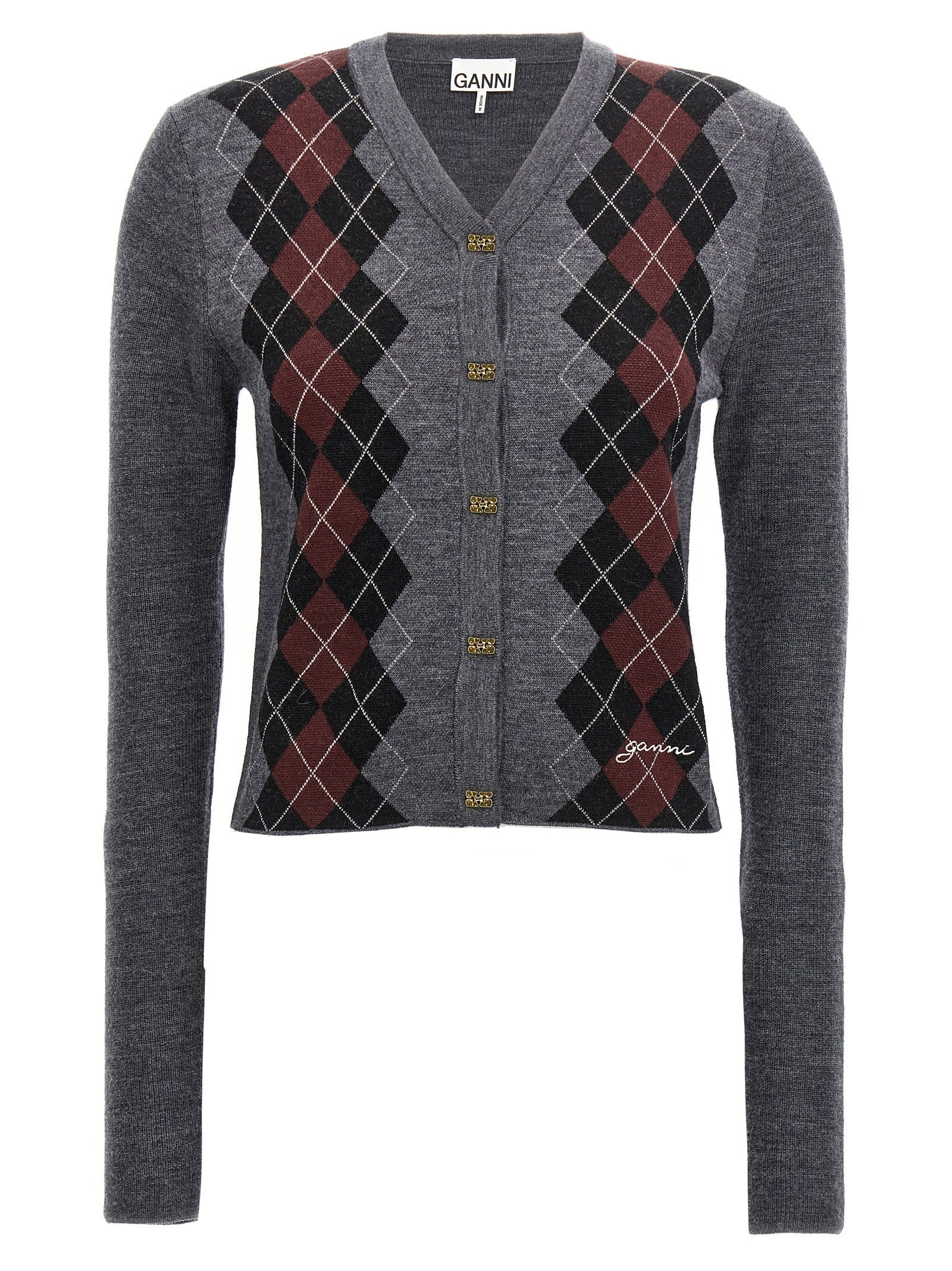 Ganni Women Argyle Cardigan - 1
