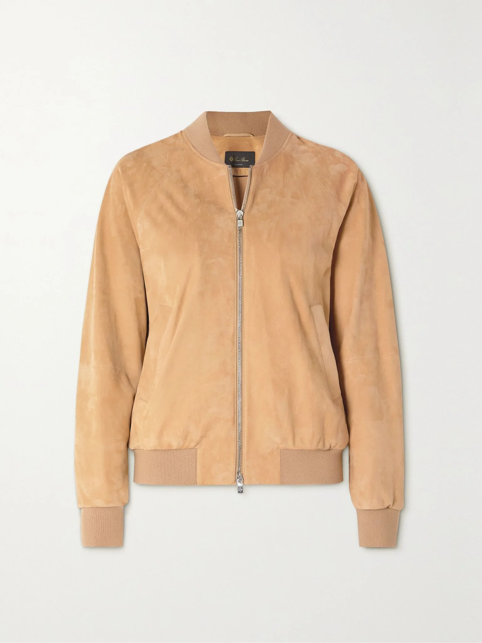 Ribbed cashmere-trimmed suede bomber jacket Beige - 1