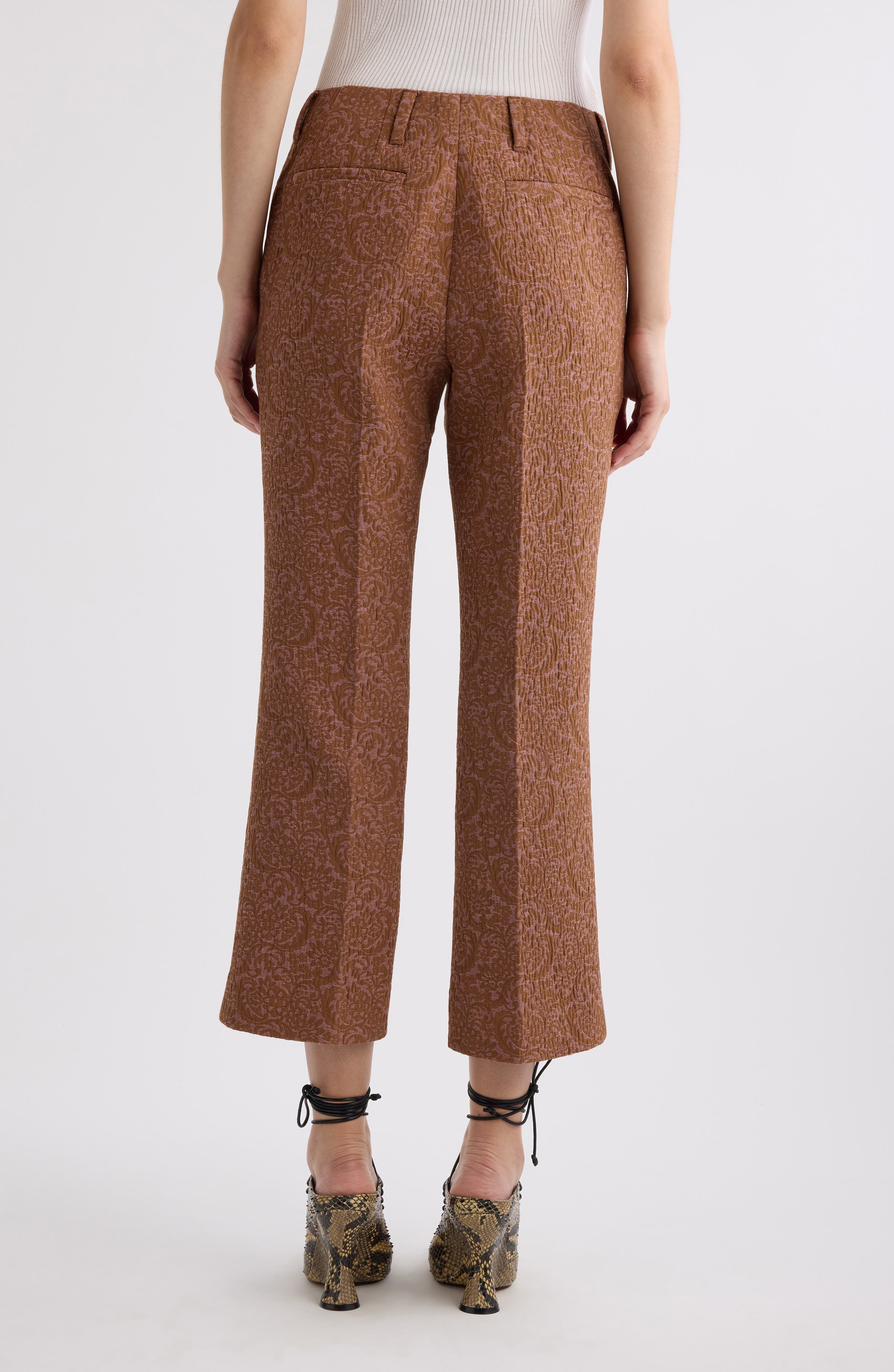 Dries Van Noten Paloma Floral Jacquard Crop Straight Leg Pants in Peach at Nordstrom - 3
