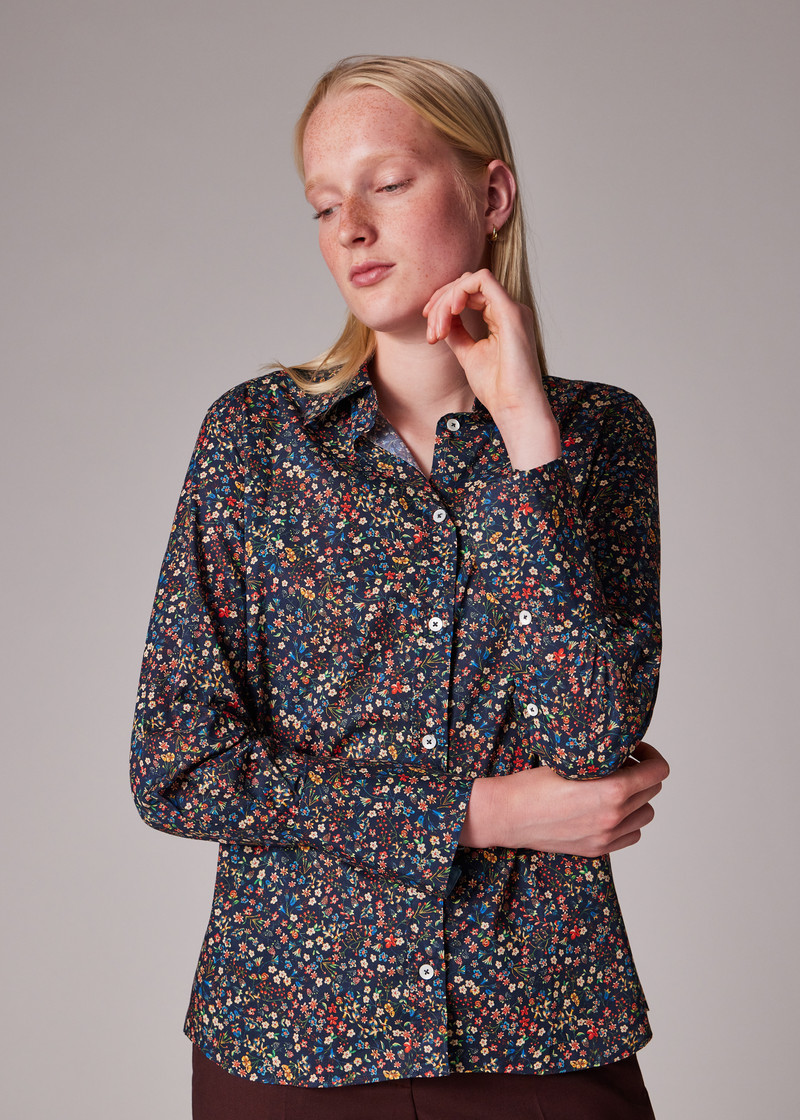 Women's Navy Cotton 'Liberty Floral' Print Shirt 5