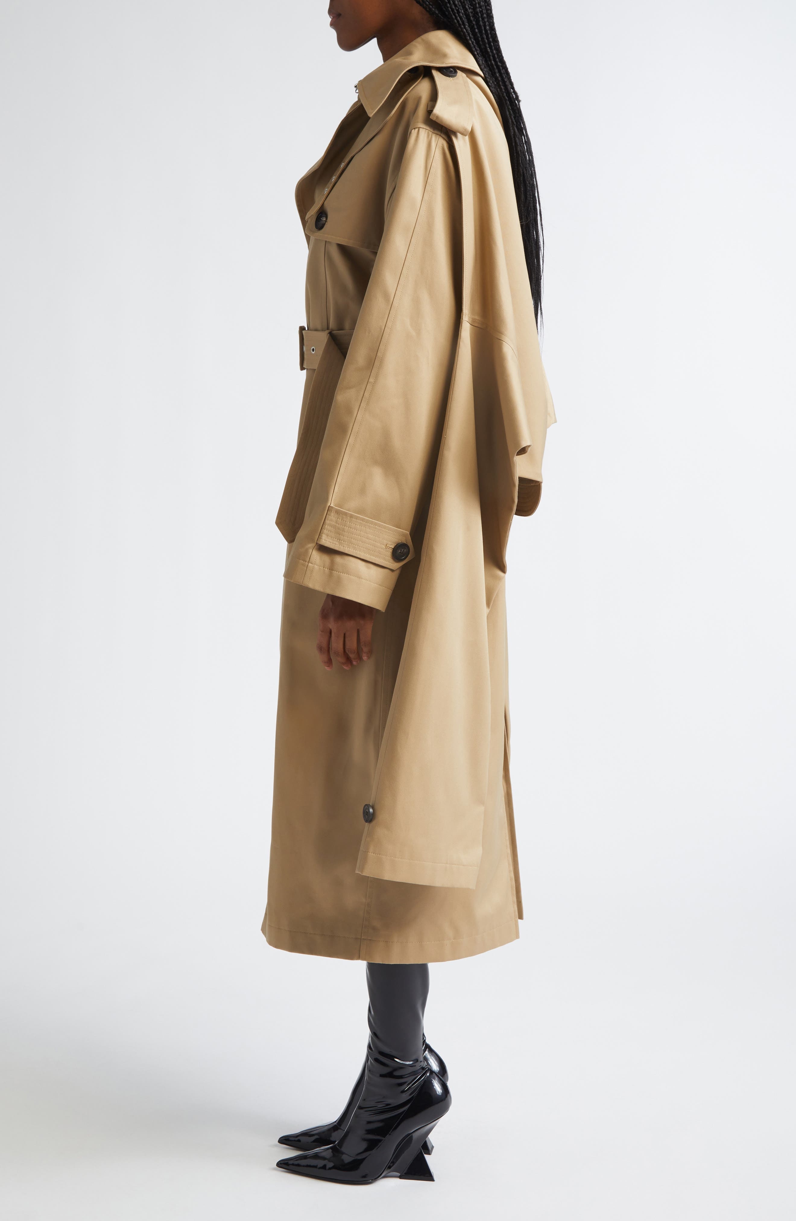 Jean Paul Gaultier Water Repellent Gabardine Hooded Trench in Beige at Nordstrom - 4
