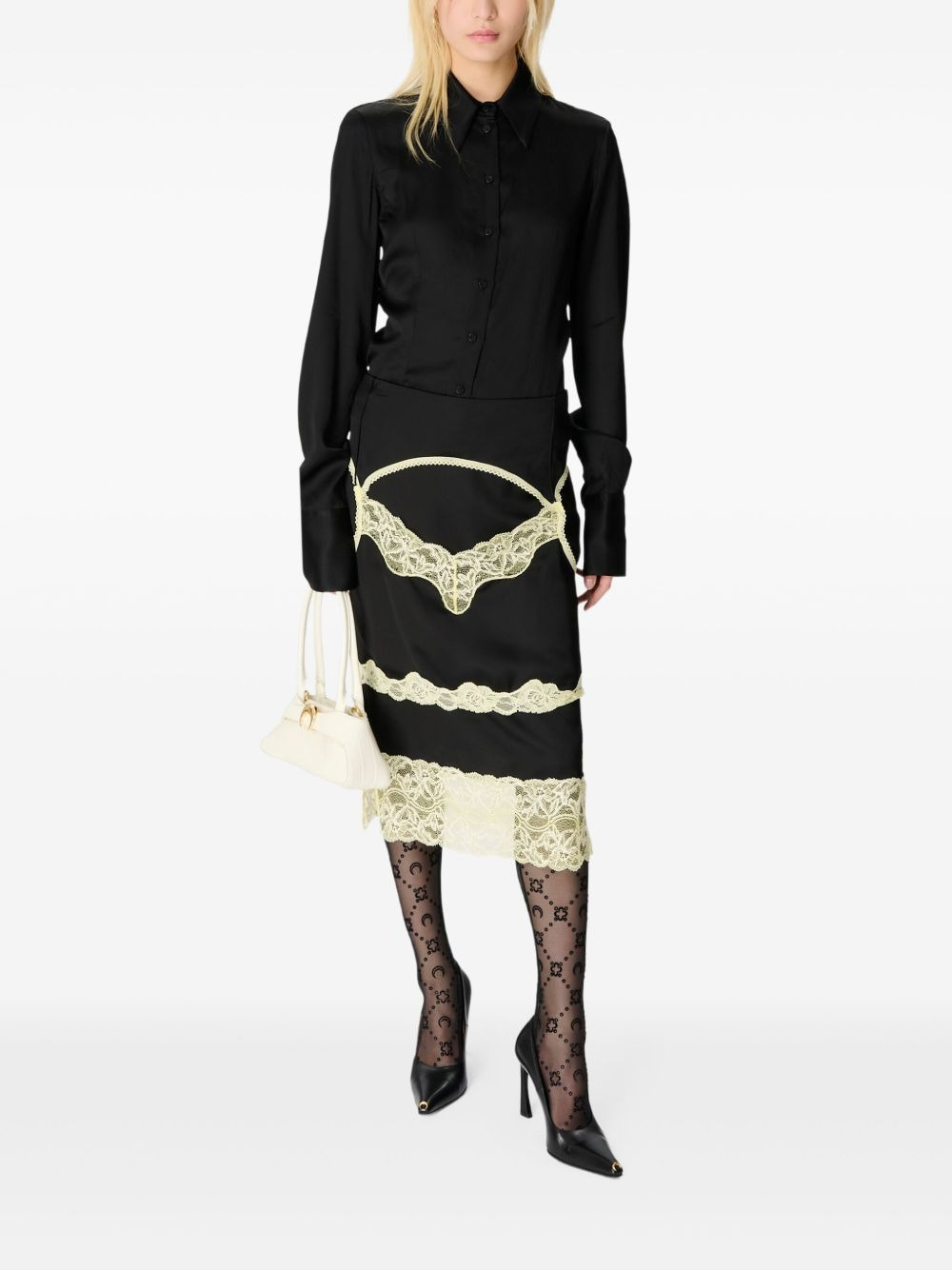 lace-panelled satin skirt - 2