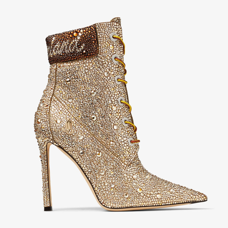 JIMMY CHOO X TIMBERLAND 6 INCH CRYSTAL BOOT Gold Timberland Shimmer Suede Ankle Boots with Hotfix Cr 1