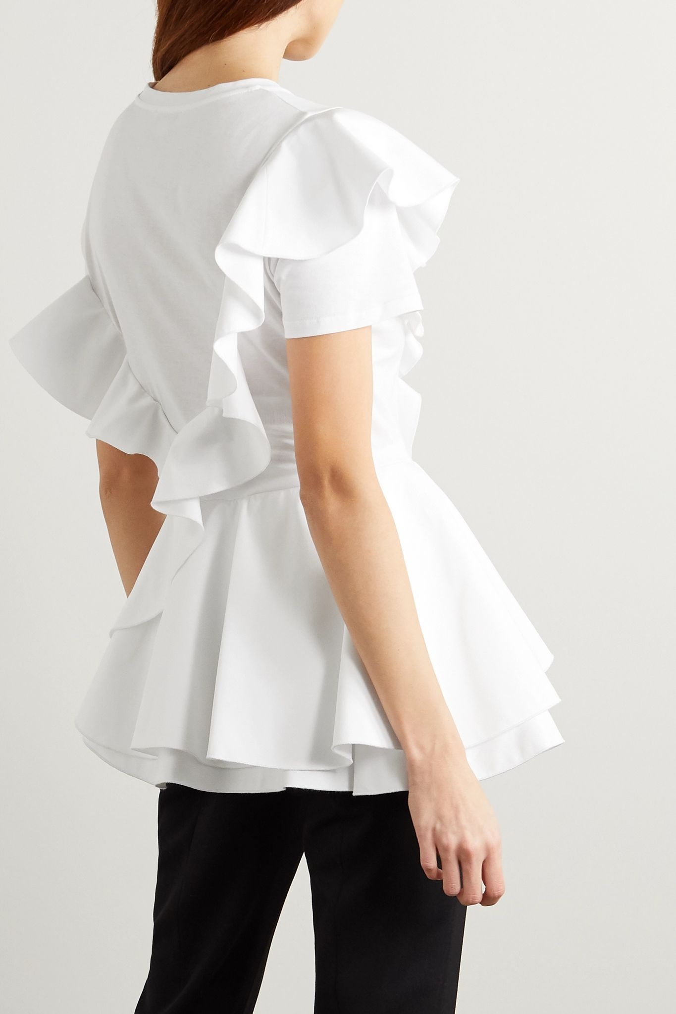 Ruffled cotton-jersey and poplin T-shirt - 4