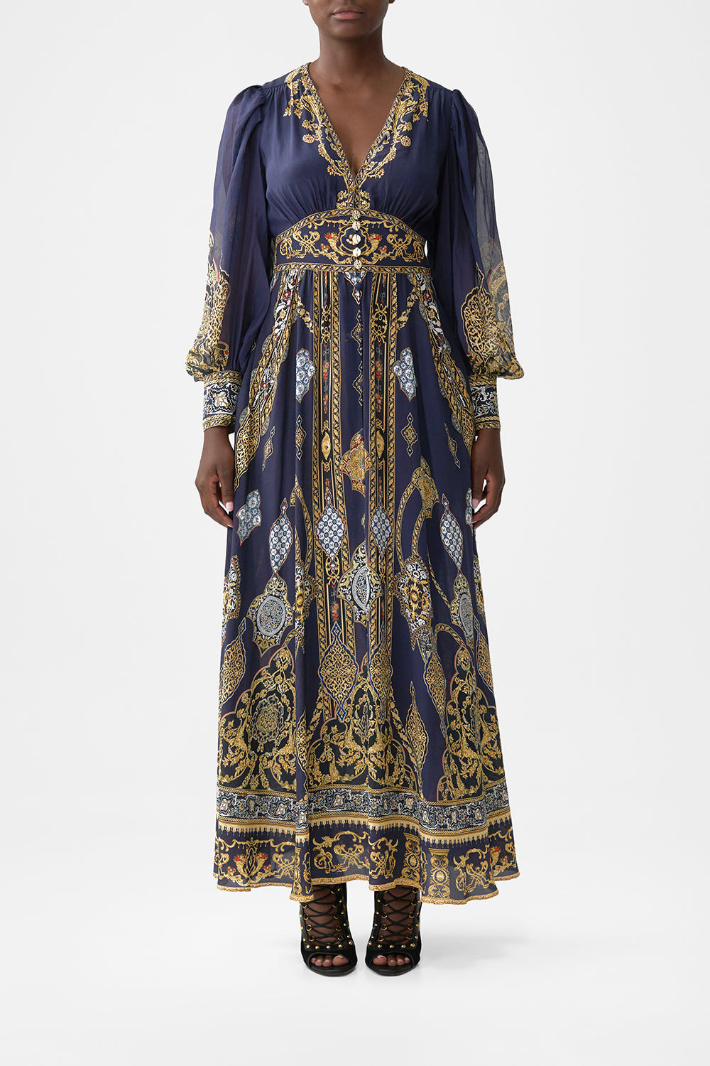SHAPED WAISTBAND DRESS WITH GATHERED SLEEVES - 2