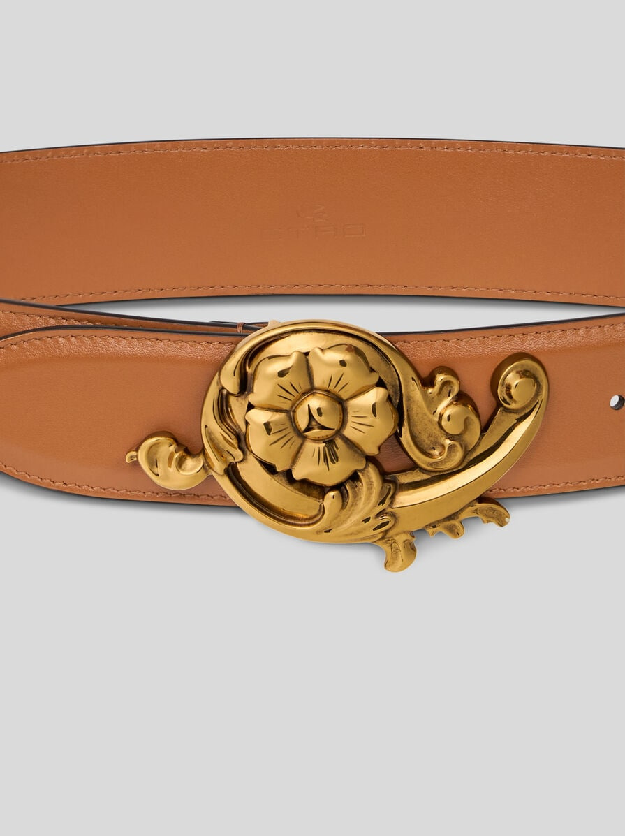 LEATHER BELT WITH FLORAL BUCKLE - 2