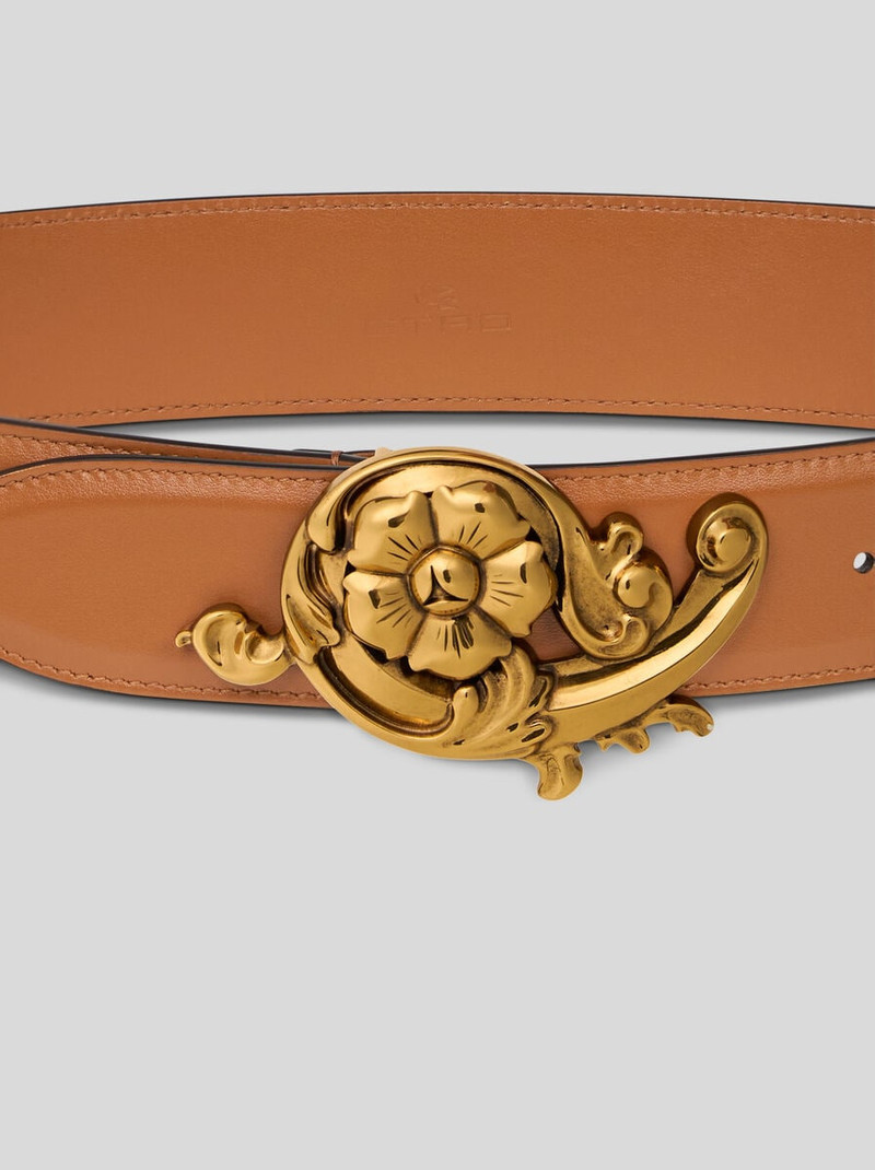 Etro LEATHER BELT WITH FLORAL BUCKLE outlook