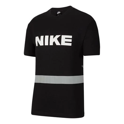 Men's Nike Logo Alphabet Printing Round Neck Casual Short Sleeve Black T-Shirt DB3605-010 - 1