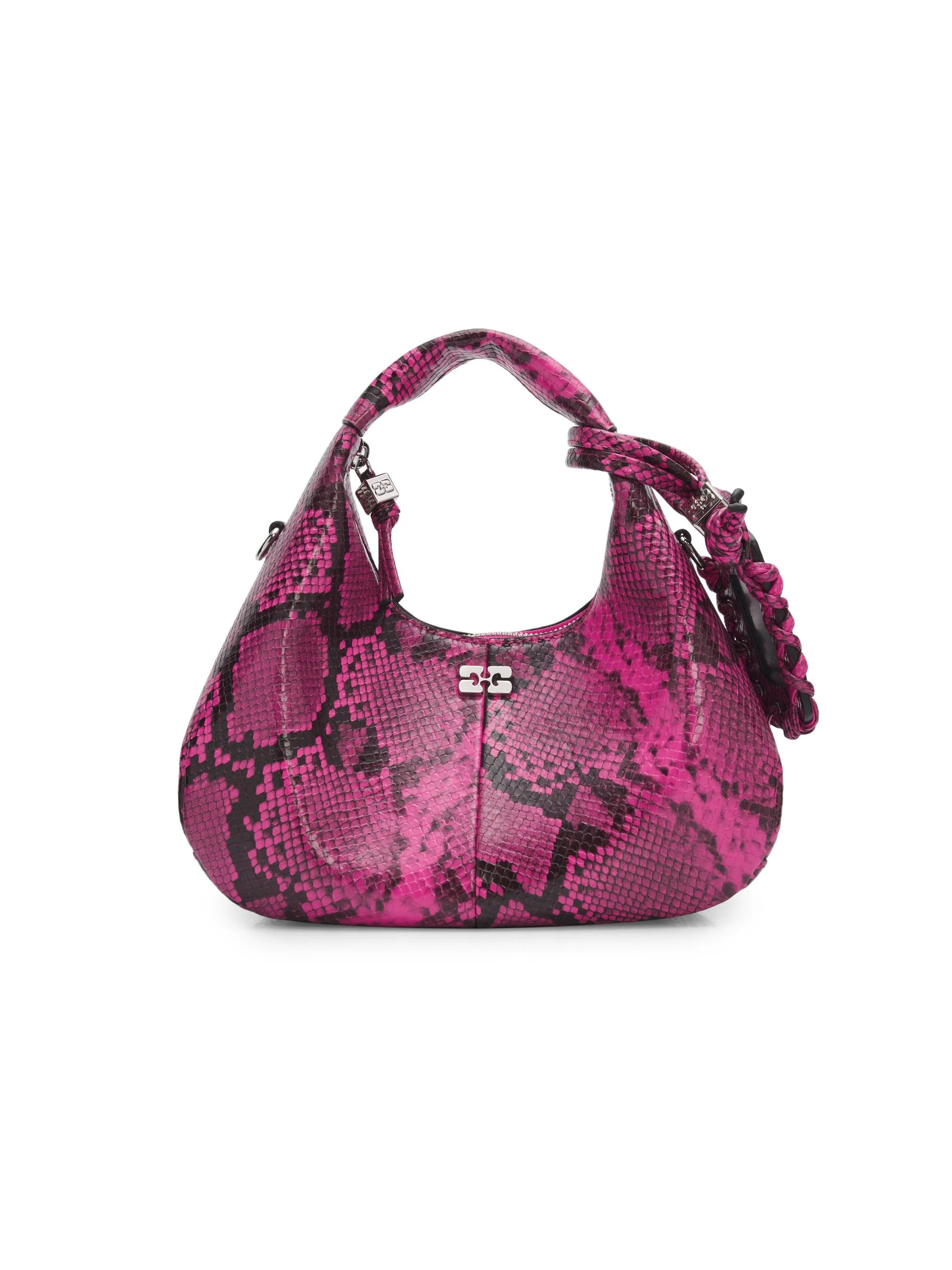 Women's Mini Snake-Embossed Hobo Bag - Raspberry Rose - 1