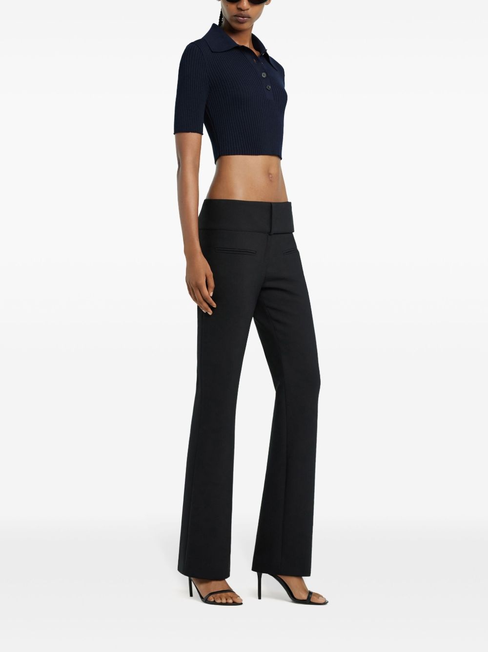 knitted cropped polo top - 3
