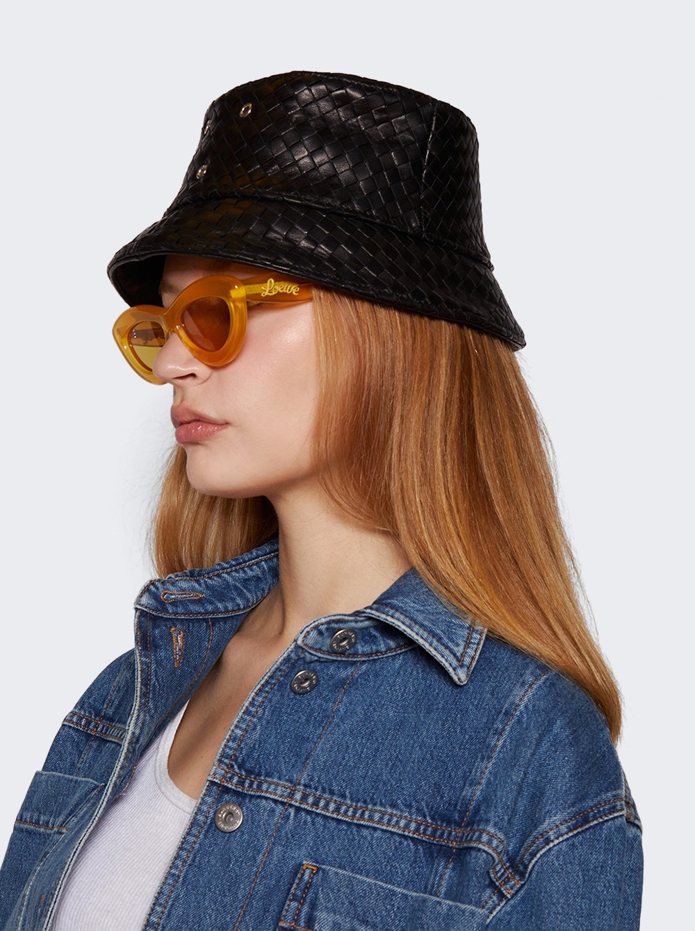 Woven Leather Bucket Hat Black - 3