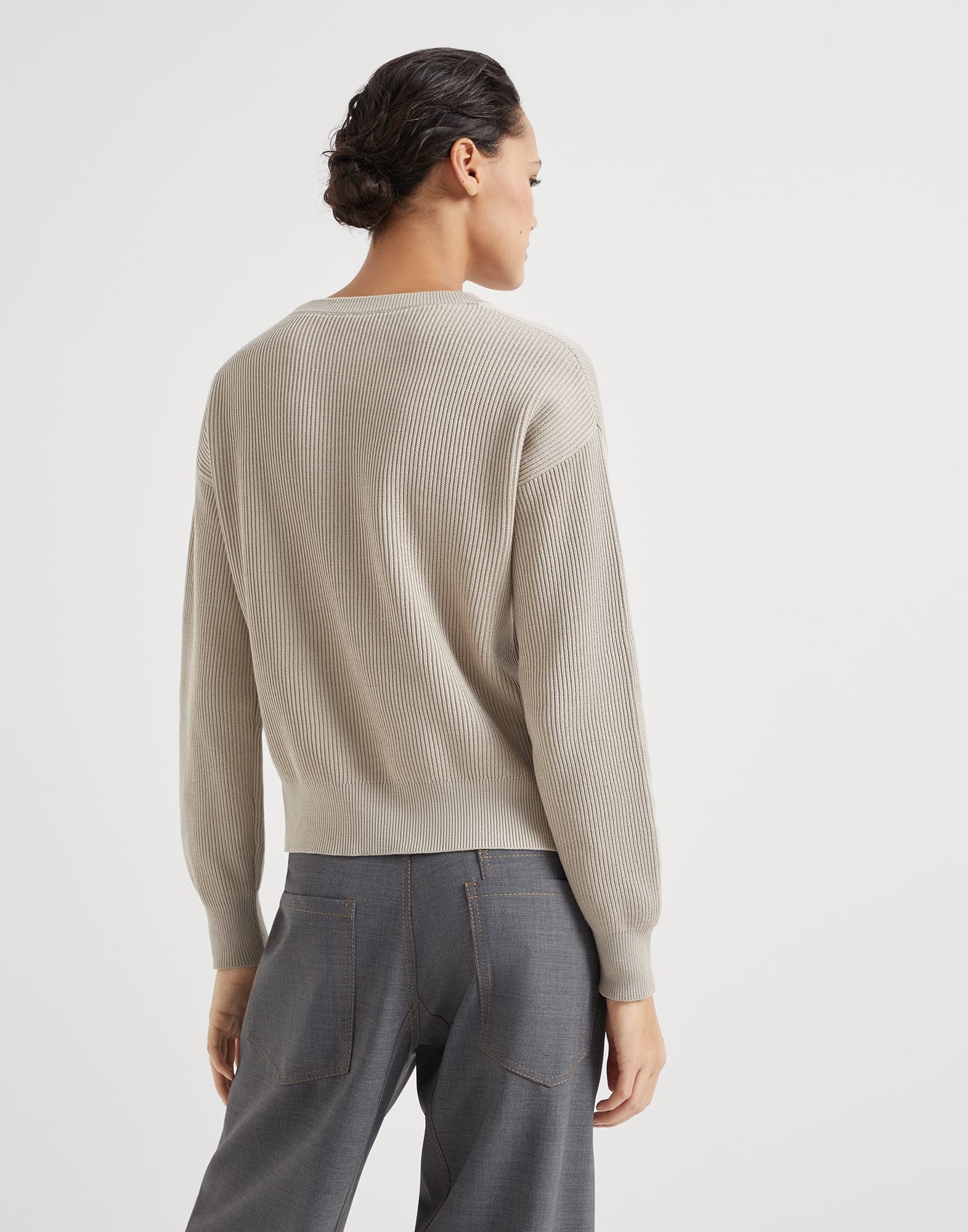 Cotton English rib sweater with monili - 2