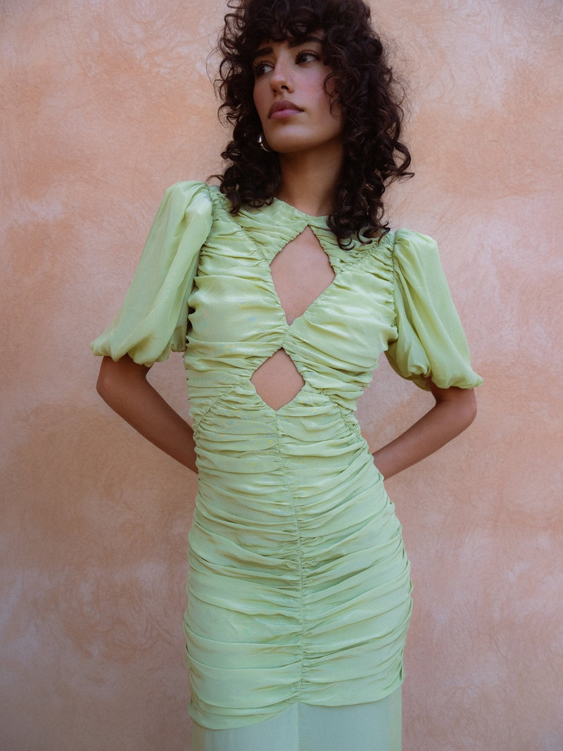 De La Vali OLYMPIA MAXI DRESS IN PISTACHIO CREPE outlook