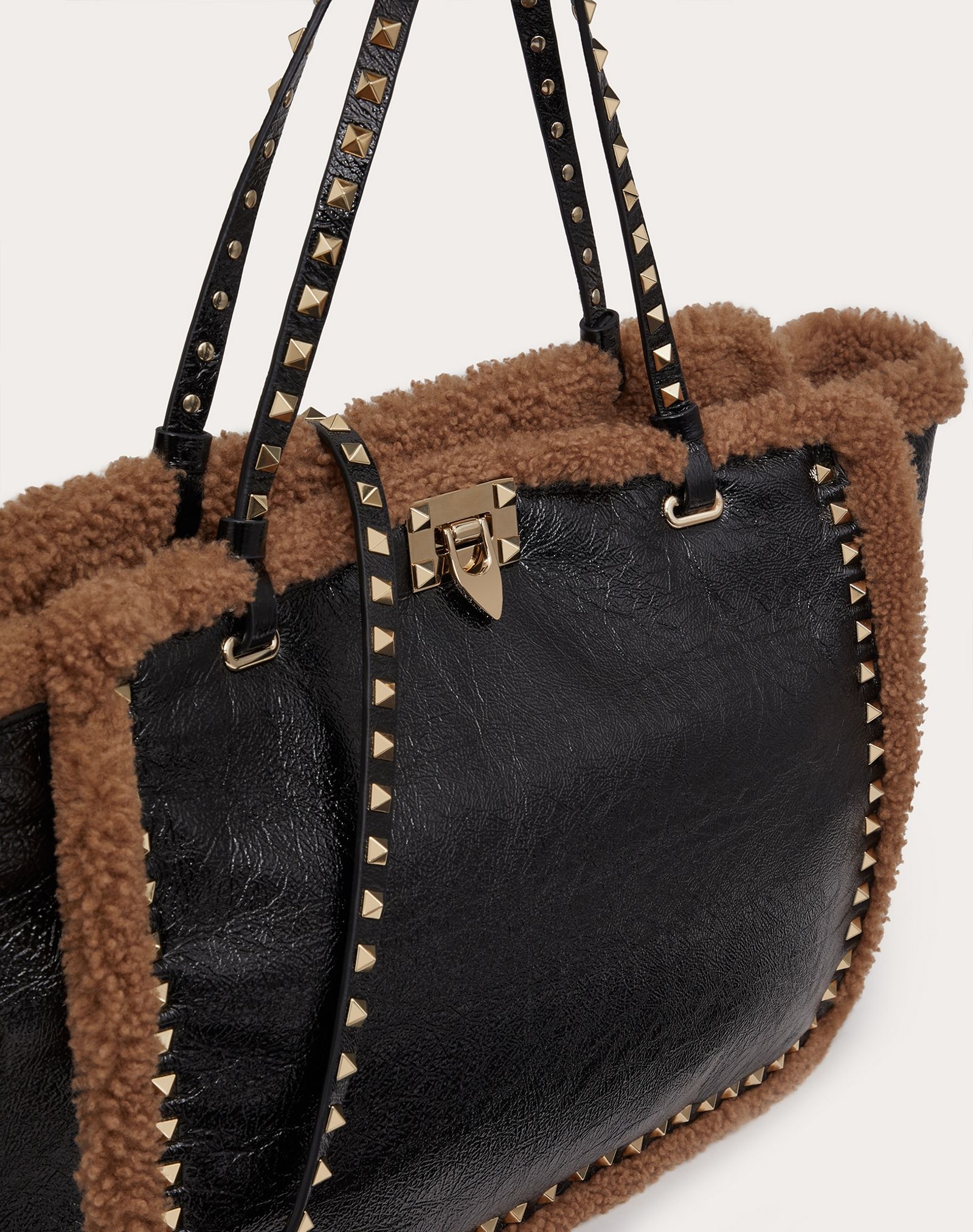 Medium Rockstud Naplak Calfskin and Shearling Bag - 5