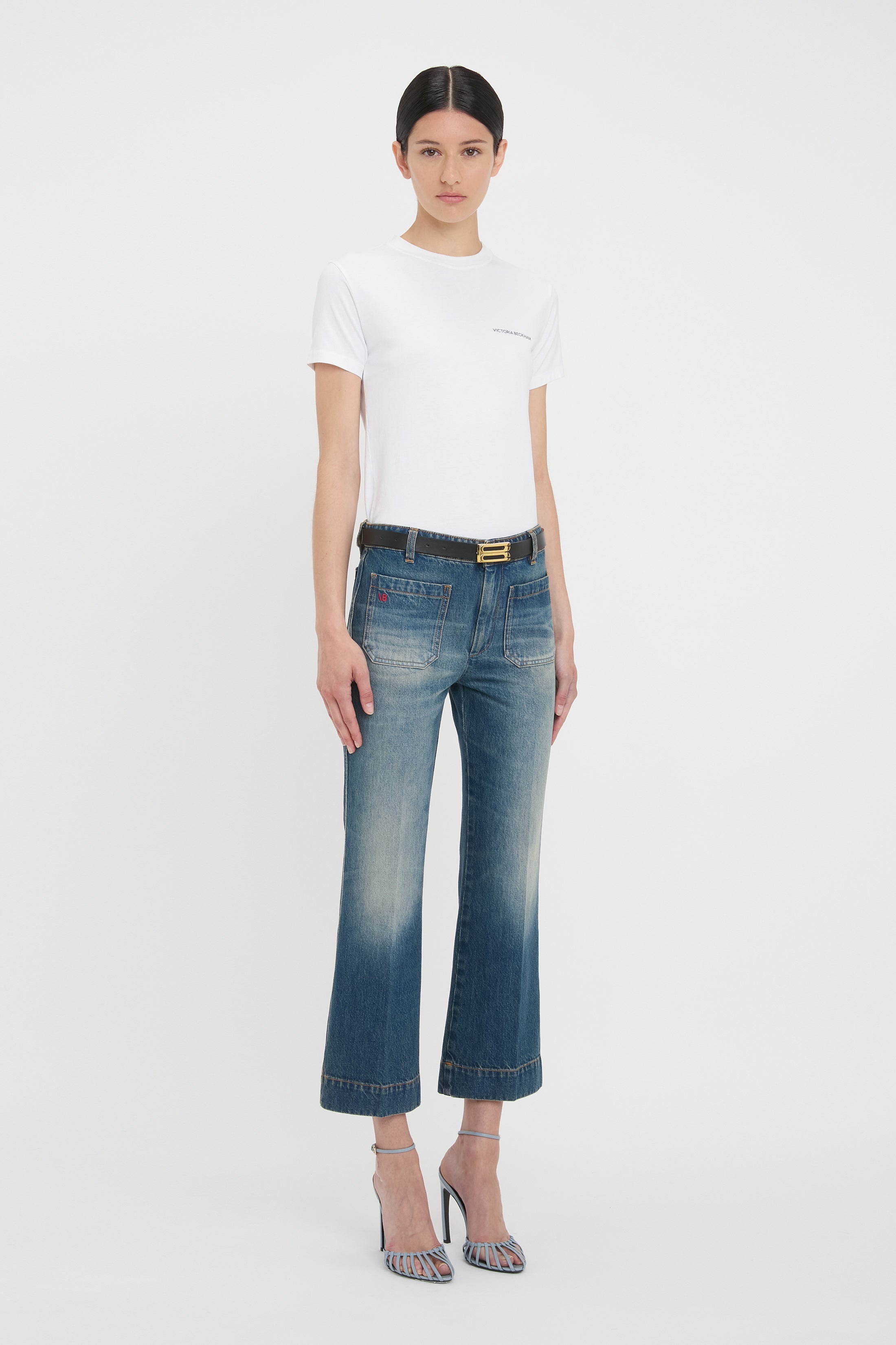 Cropped Kick Alina High Waisted Jean In Mid Blue - 3