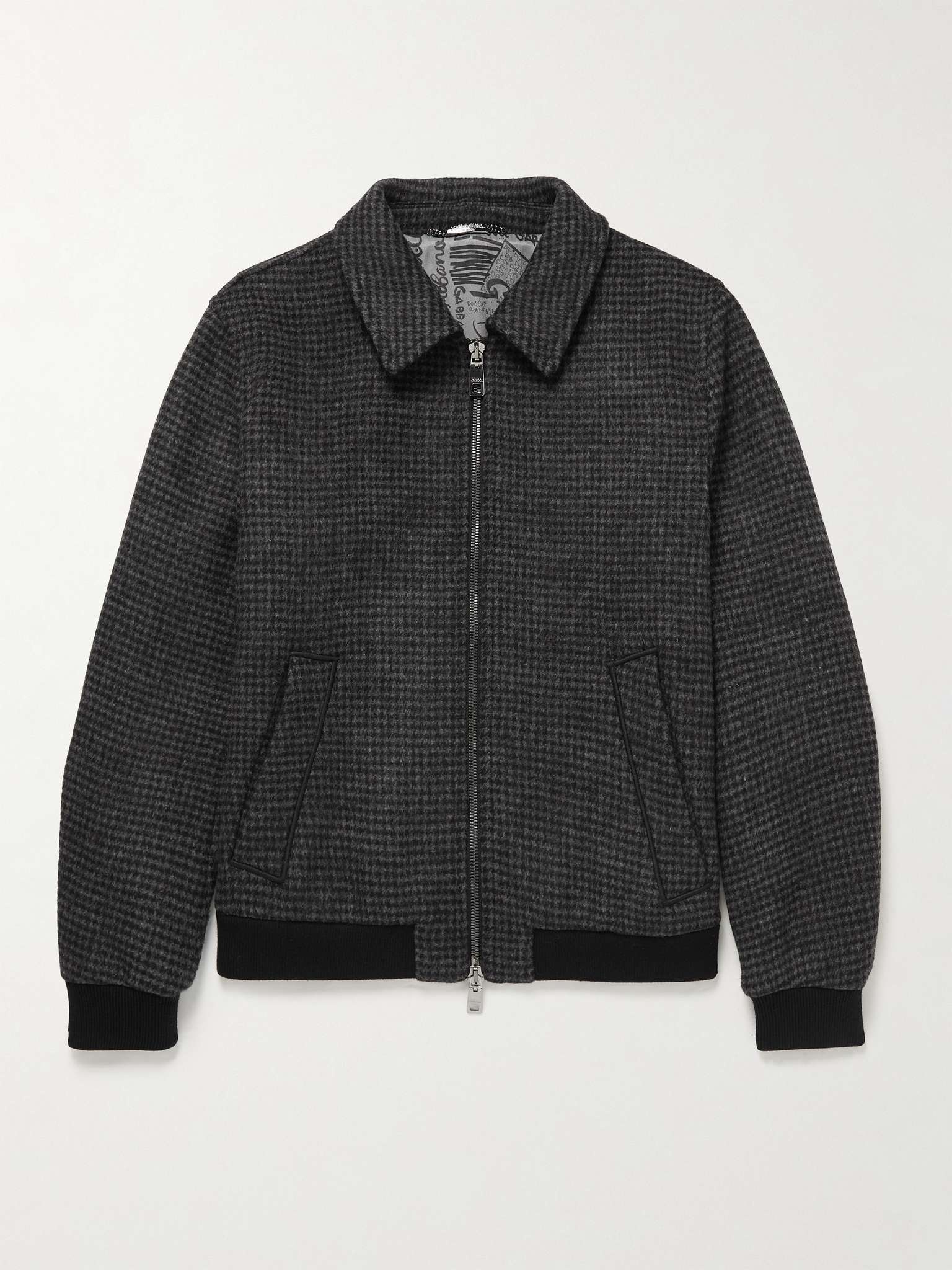 Houndstooth Wool-Blend Bomber Jacket - 1