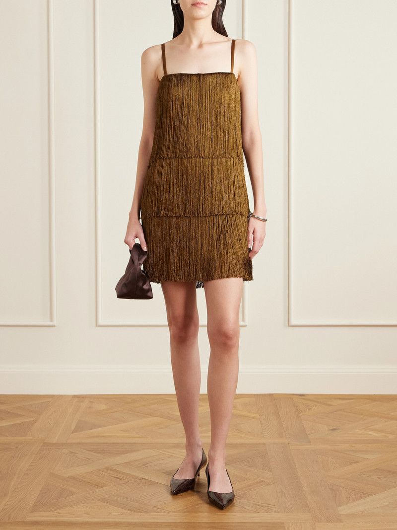 ESSE Studios Cinca Tiered Fringed Satin Mini Dress outlook