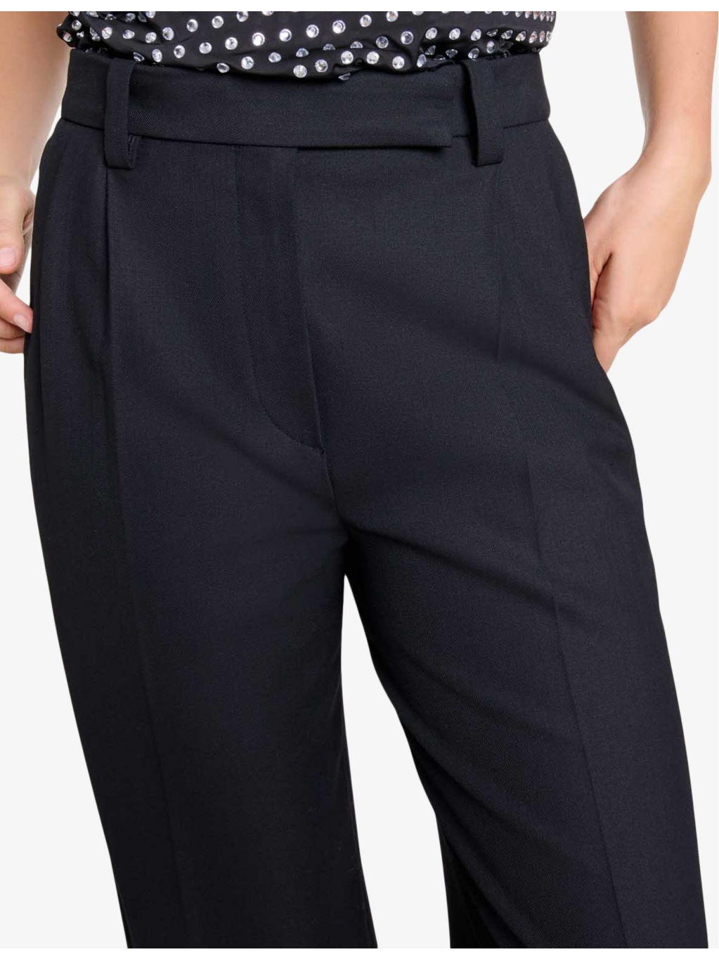 Pressed-creases pleated wide-leg mid-rise stretch-woven trousers - 5
