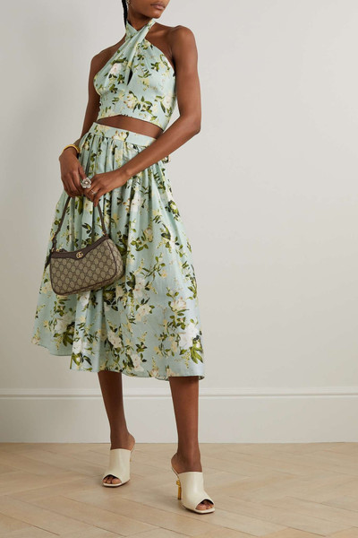 Erdem Fiona pleated floral-print cotton midi skirt outlook
