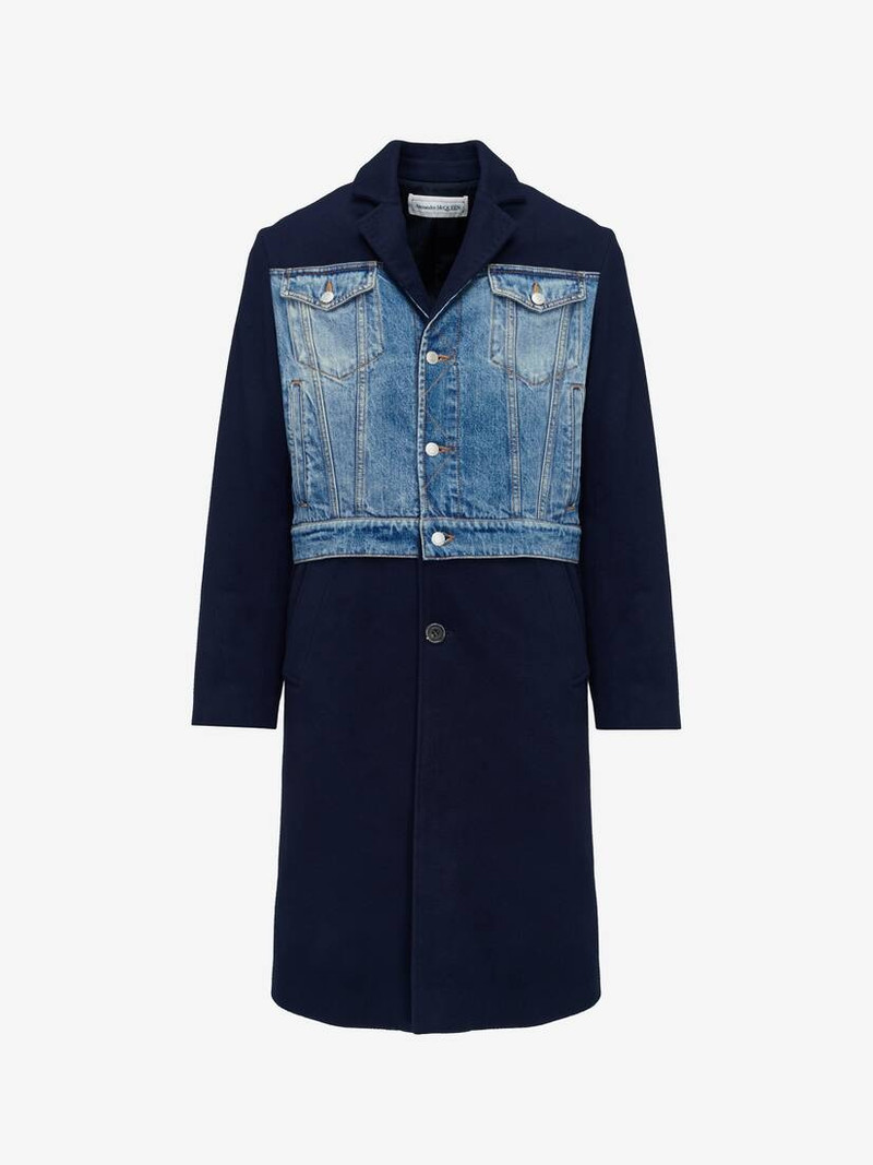 Men's Hybrid Overcoat in Navy/blue Washed - 1