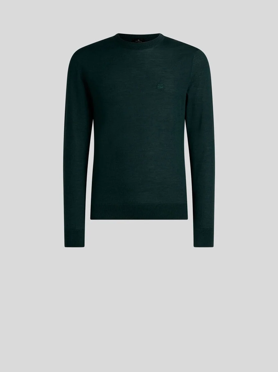WOOL AND SILK SWEATER WITH PEGASO EMBROIDERY - 1