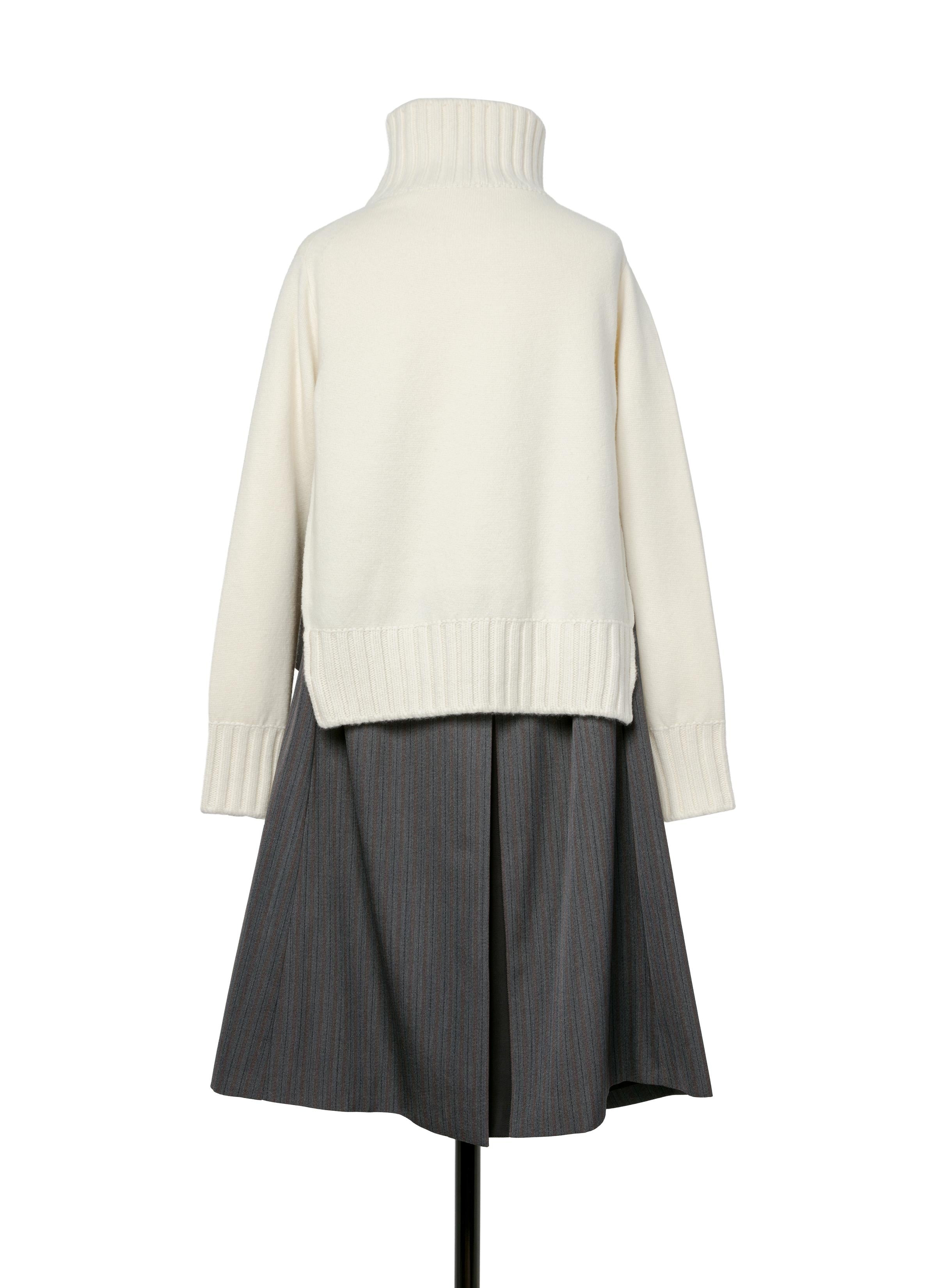 Stripe Doeskin x Wool Knit Coat Dress - 3