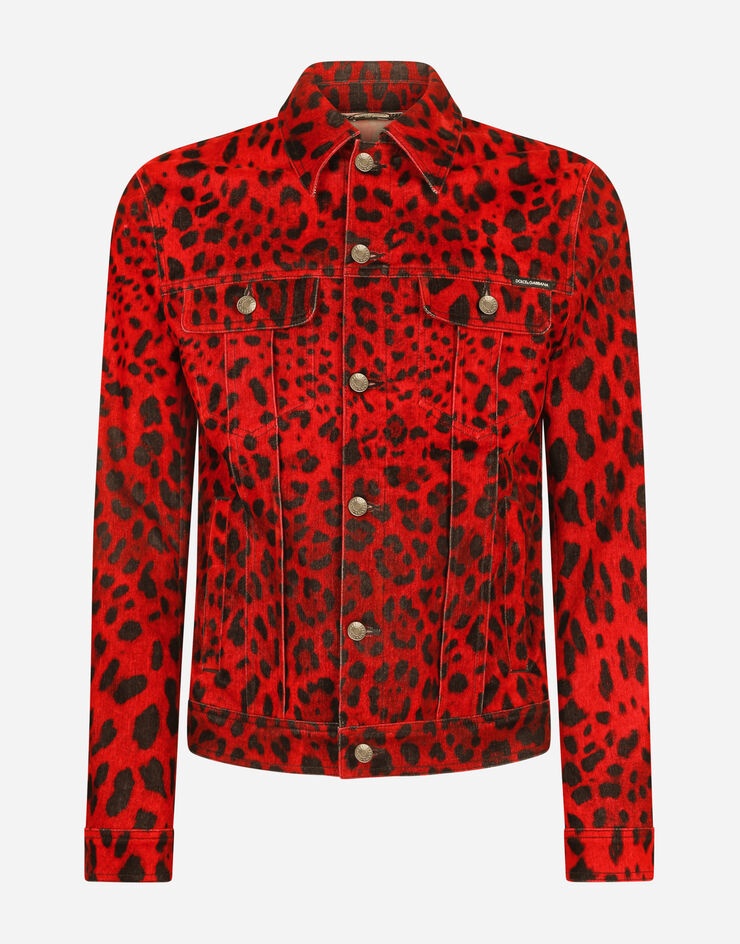 Stretch denim jacket with leopard print - 3