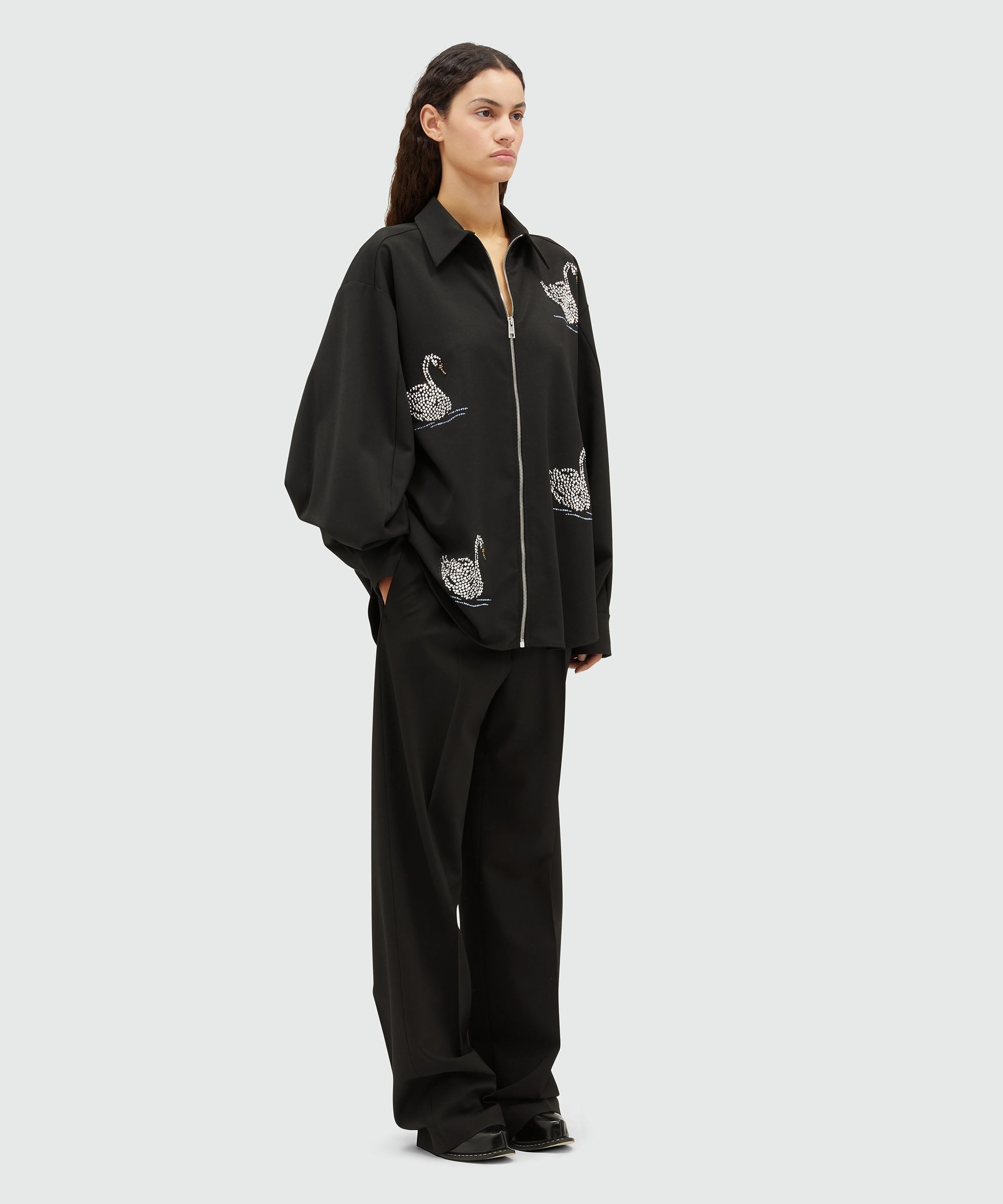 Blended wool shirt with swans - 4
