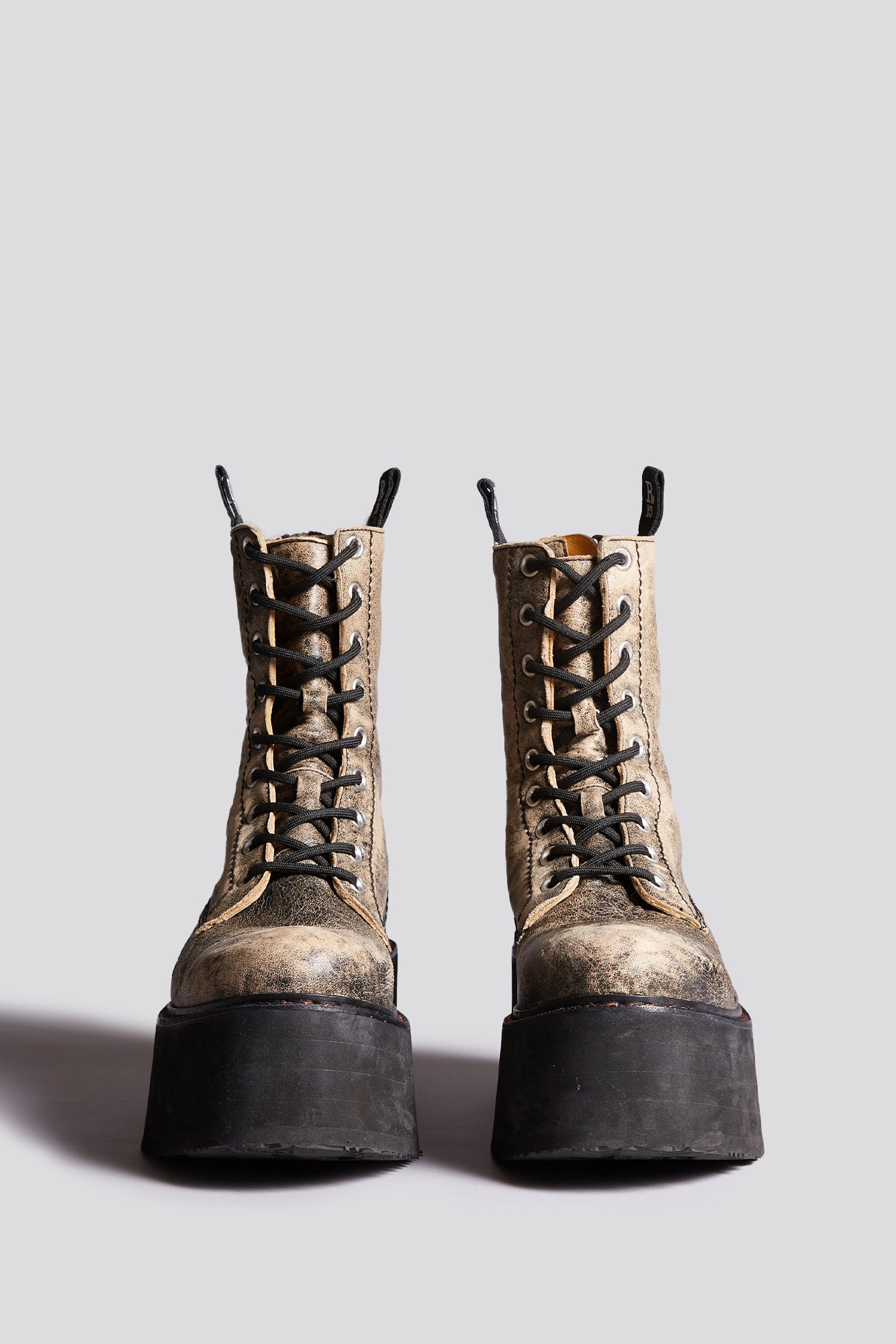DOUBLE STACK BOOTS (W/ VISIBLE GROMMETS = 9) - DISTRESSED BROWN - R13 - 2