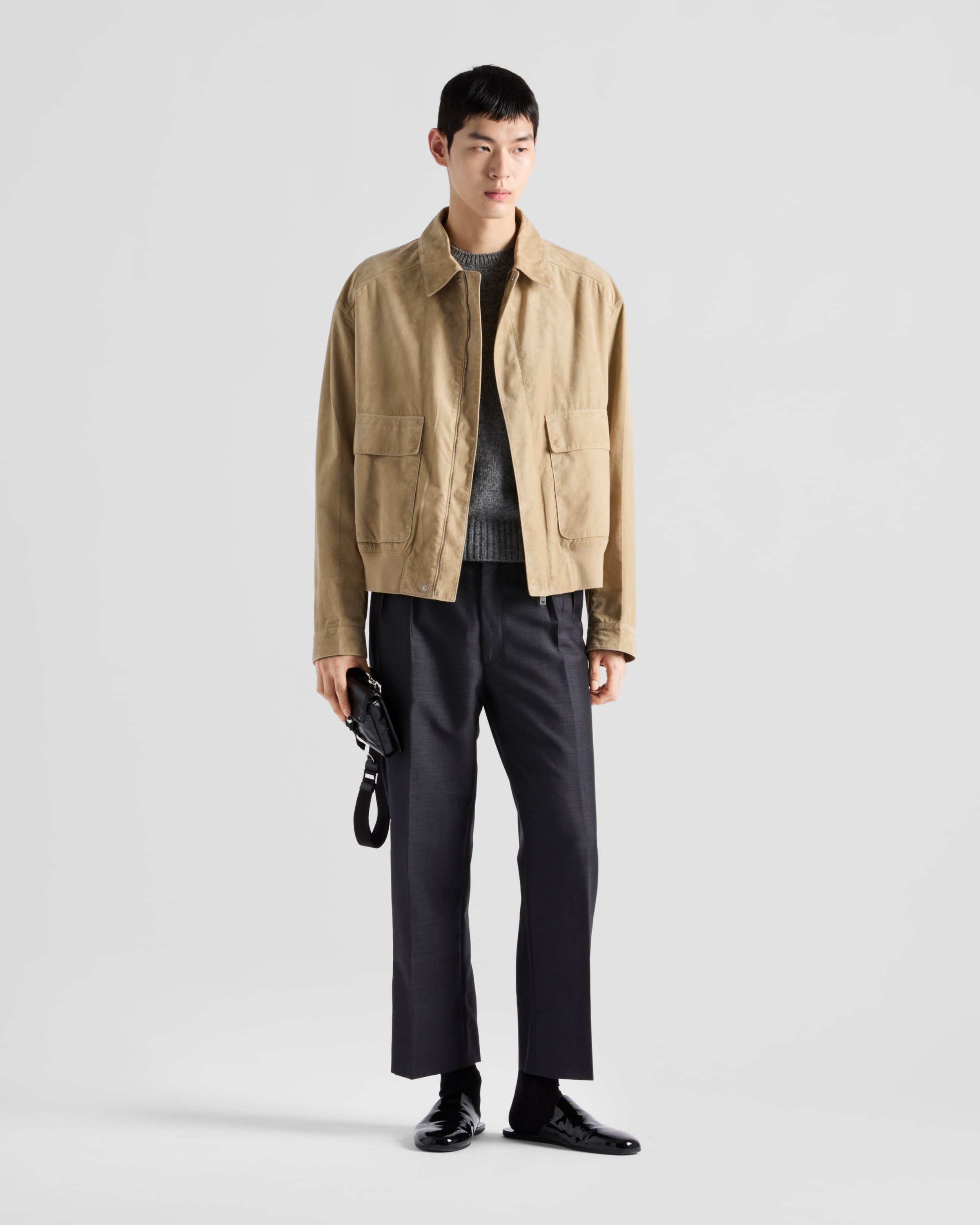 Suede and cotton bomber jacket - 2