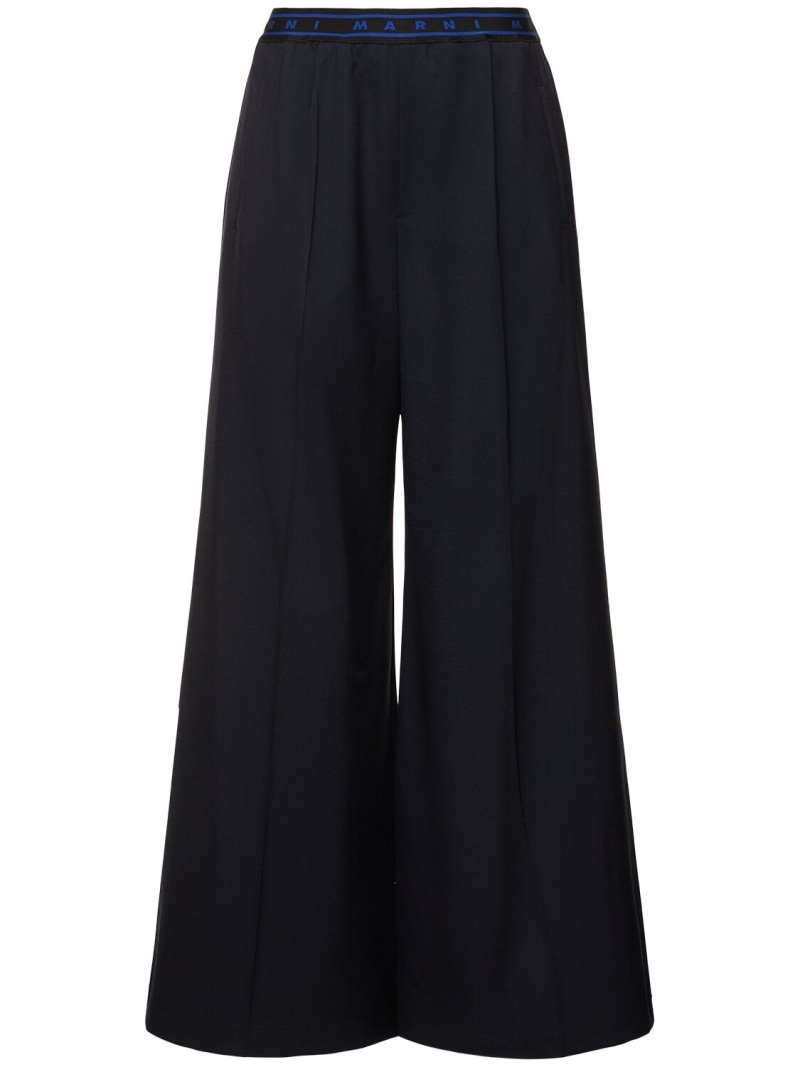 Logo elastic waist flared wool pants - 1