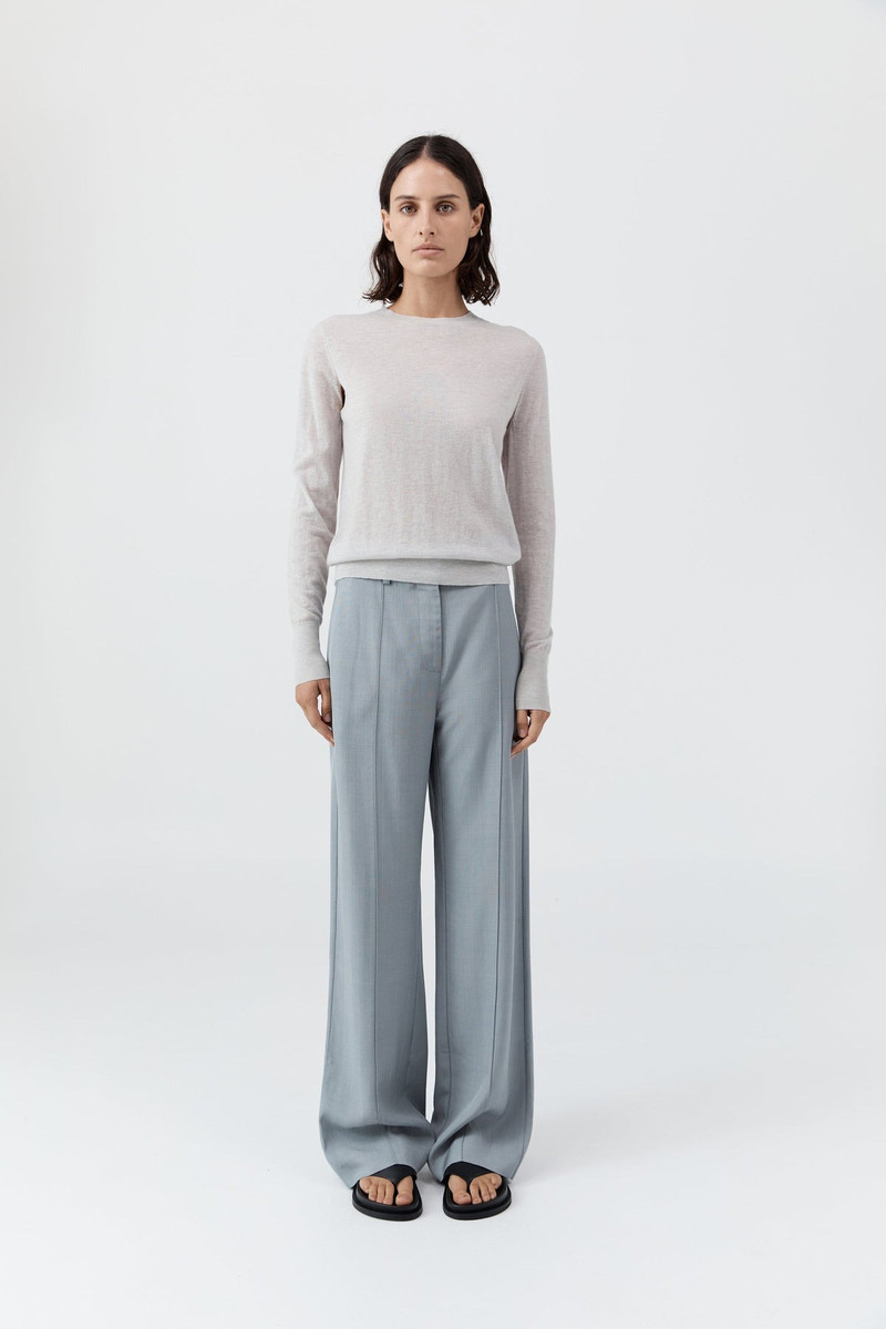 Merino Wool Slit Sleeve Sweater - Light Grey Marle 1