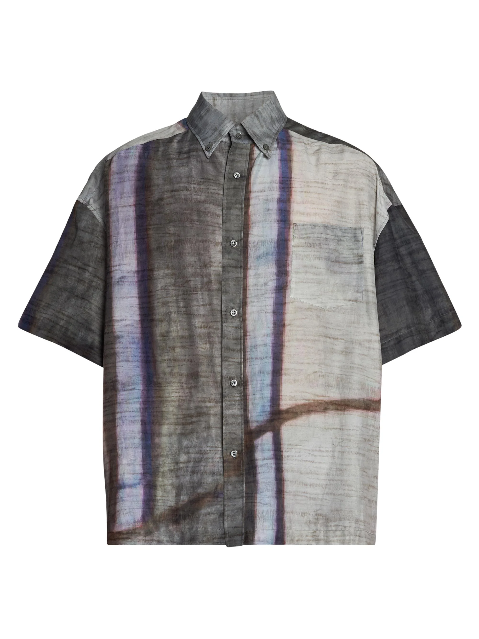 Men's Abstract-Print Cotton-Silk Shirt - Solid Medieval - 1