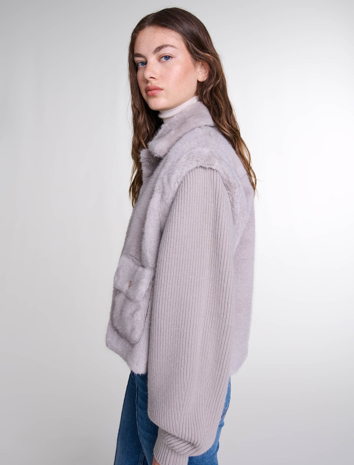 Dual-material faux fur jacket - 8