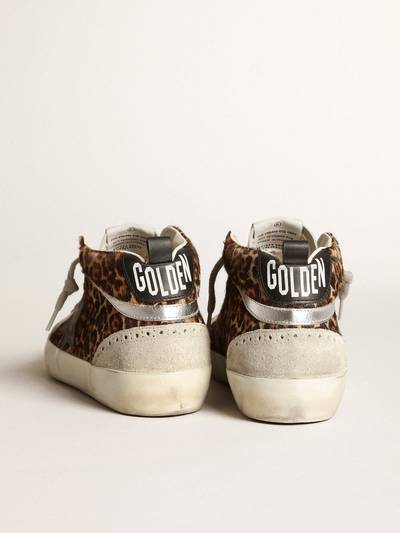 Golden Goose Mid Star sneakers in leopard-print pony skin with black leather star and silver laminated leather fl outlook