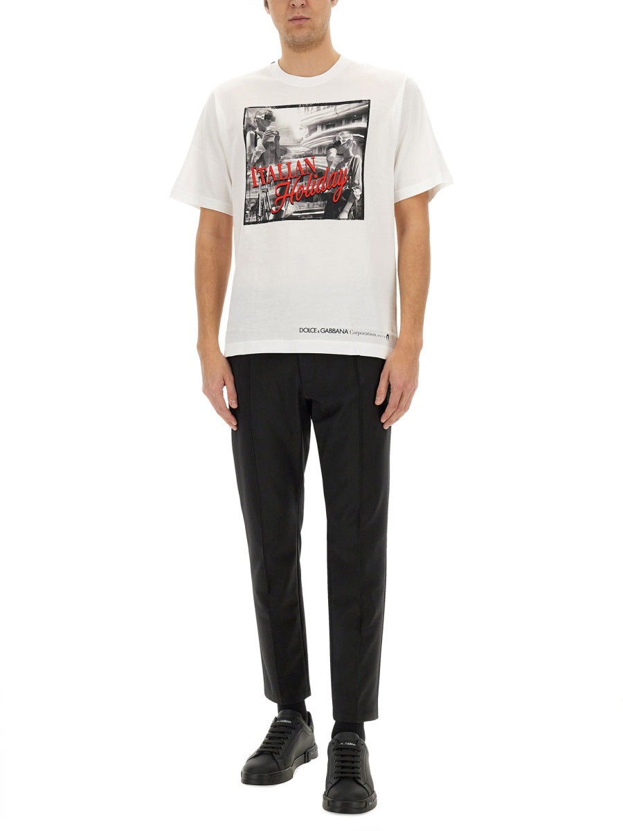 Dolce & Gabbana Men Cotton T-Shirt With "Italian Holiday" Print - 4