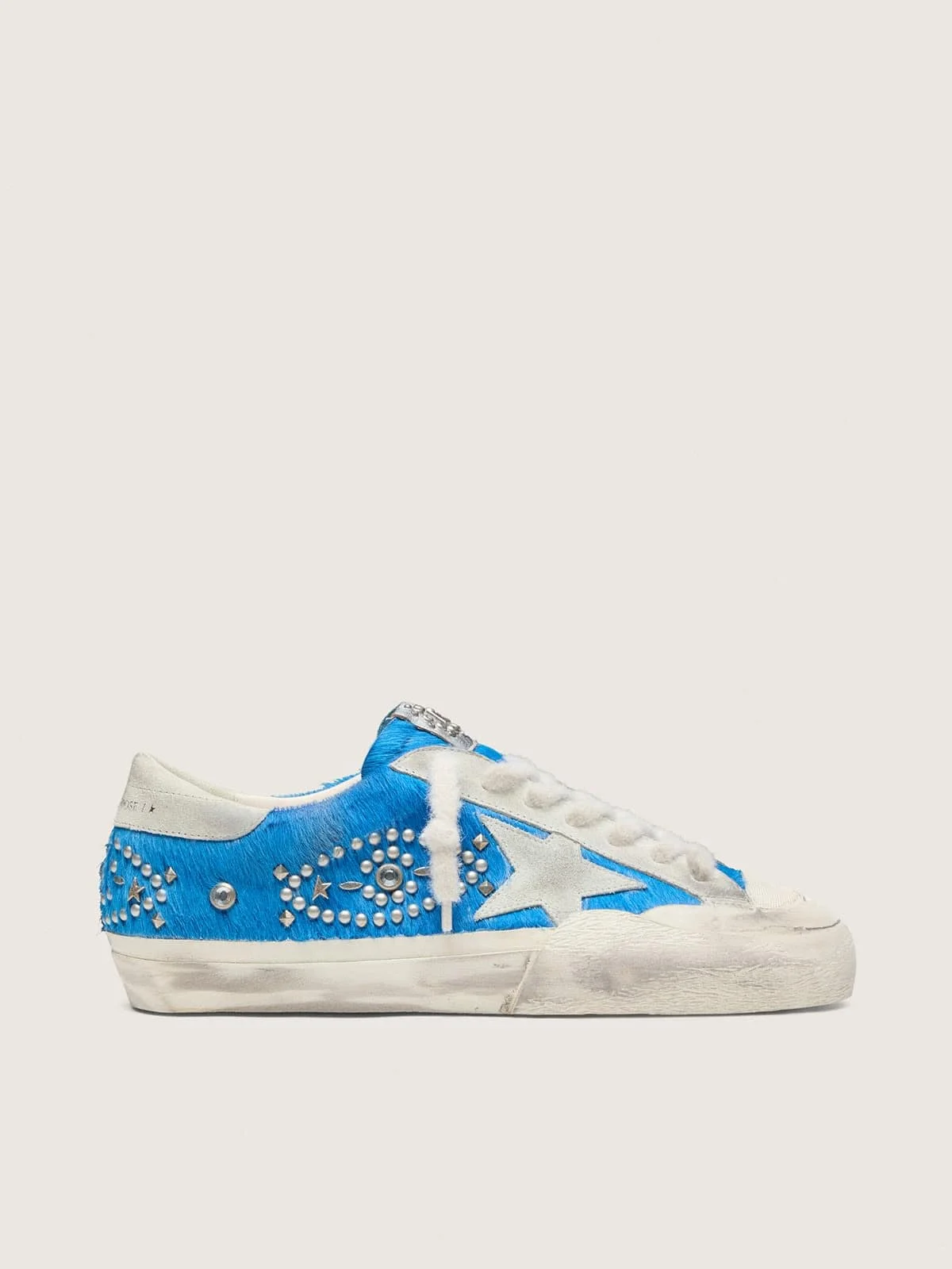 Men’s Super-Star LAB in bright blue pony skin with suede star and studs - 1
