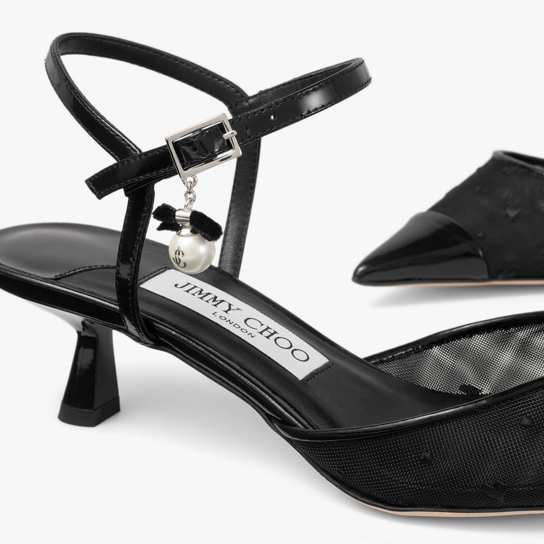 Aren Sling Back 45
Black Spazzolato and Heart Mesh Slingbacks with Pearl Charm - 3