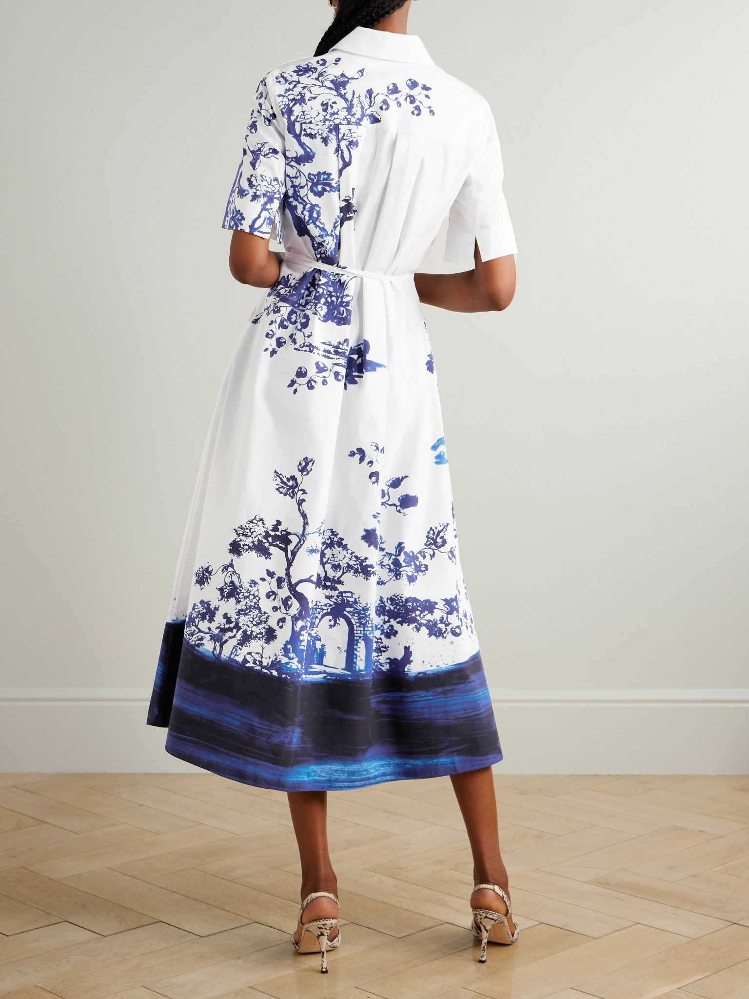 Printed organic cotton-poplin shirt dress White - 3
