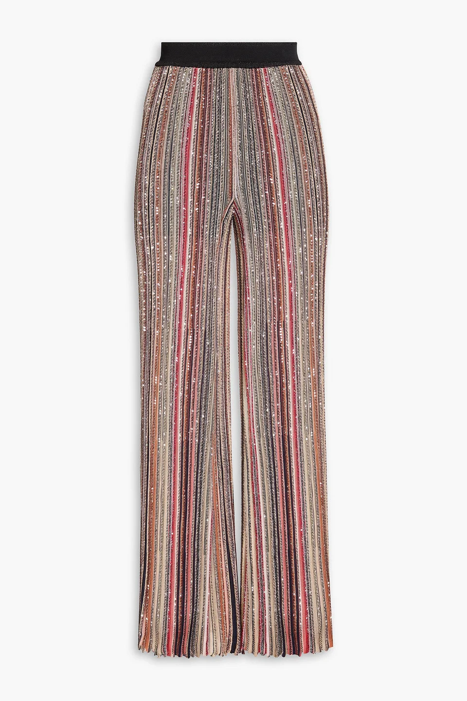 Embellished striped ribbed-knit flared pants - 1
