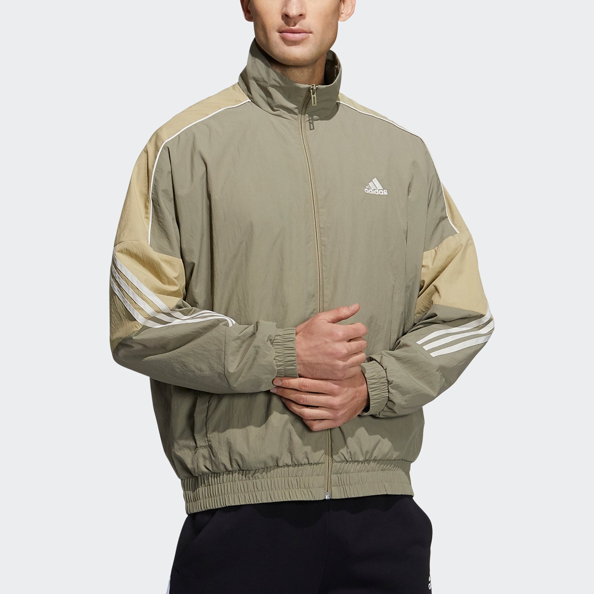 Men's adidas Si Wov Jkt Contrasting Colors Sports Stand Collar Logo Jacket Autumn Olive GT6357 - 2