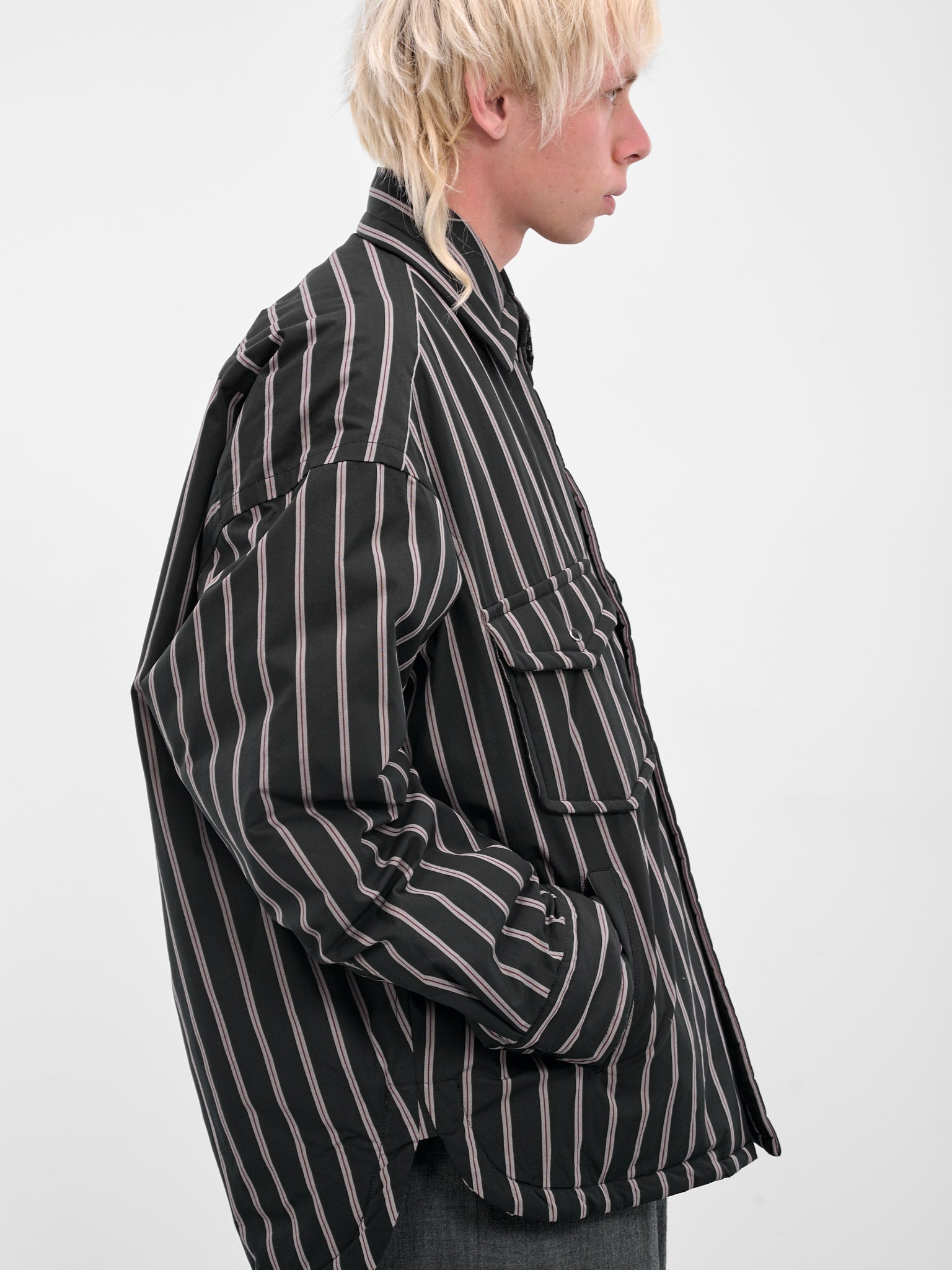 Black Striped Padded Overshirt - 5