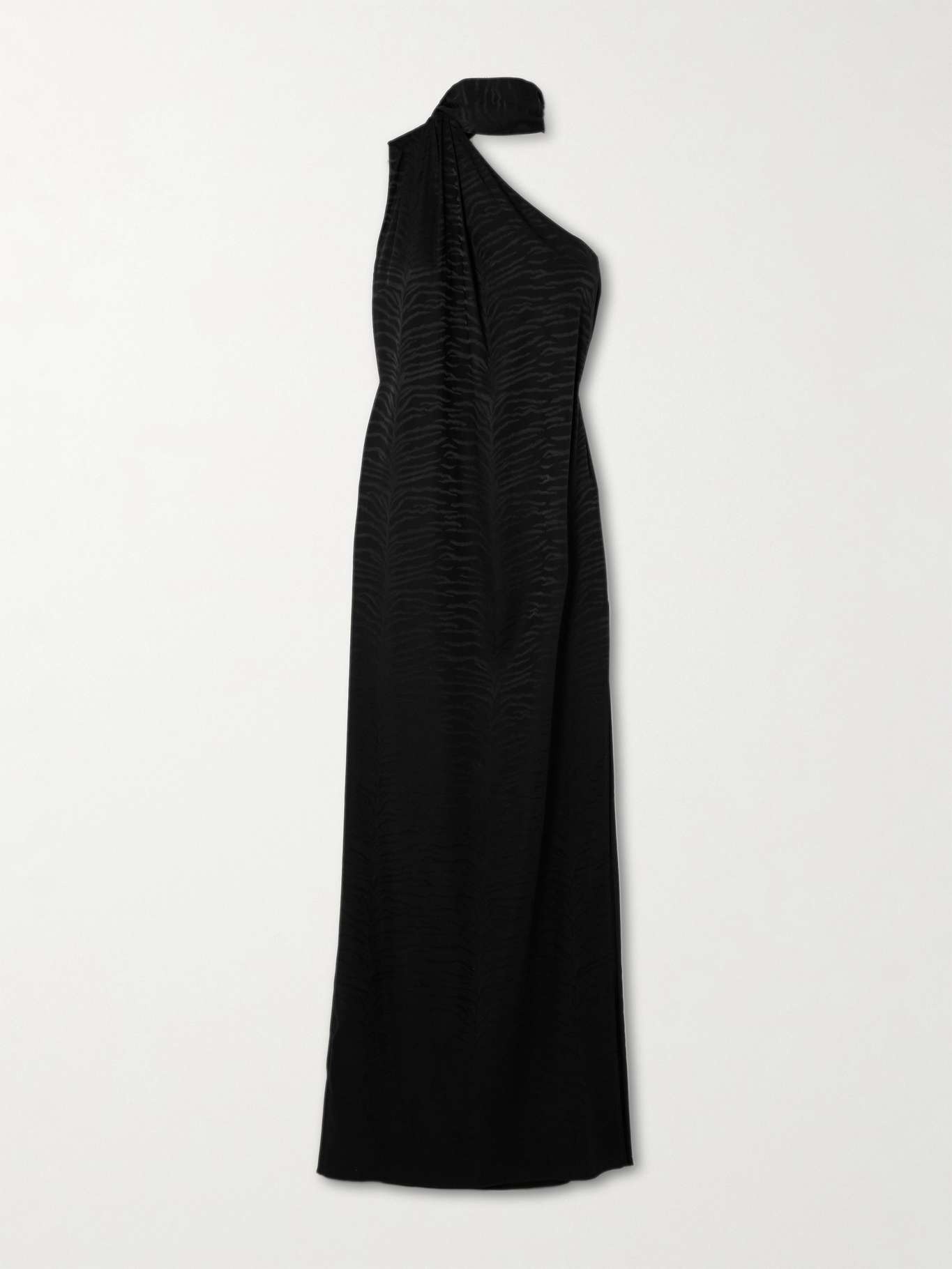 One-shoulder scarf-detailed silk-blend jacquard gown - 1