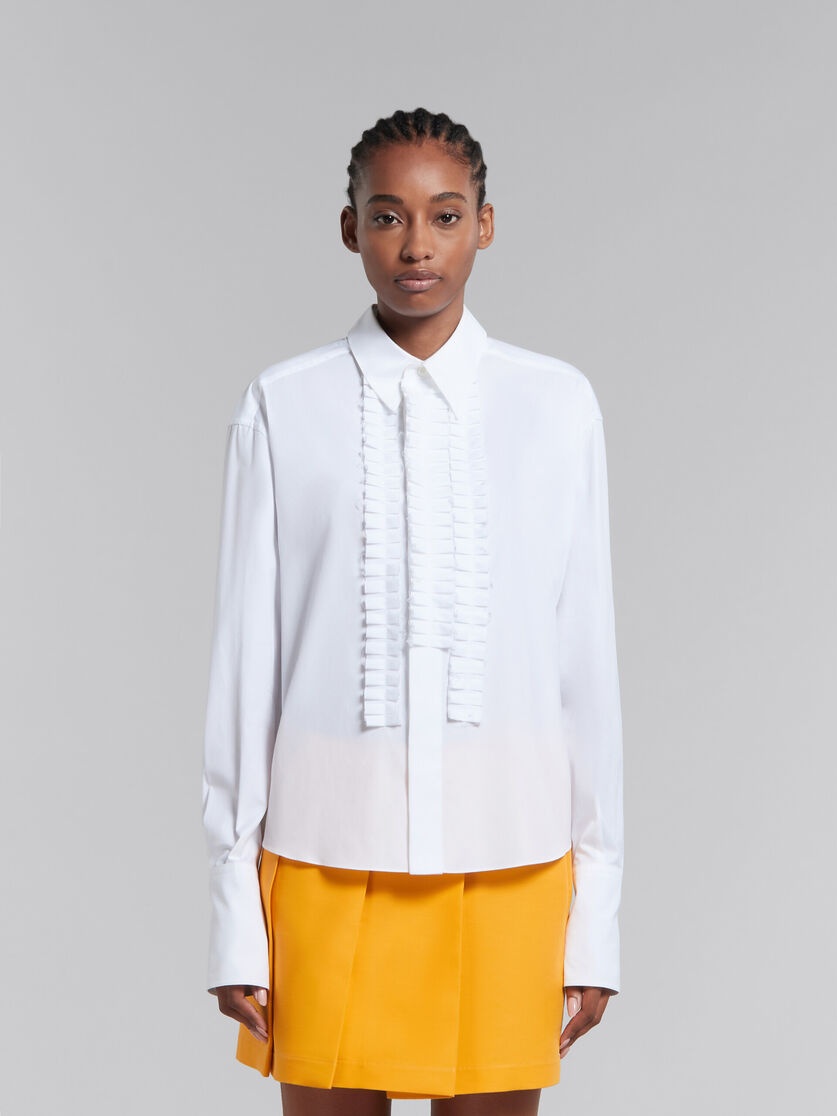 WHITE ORGANIC POPLIN SHIRT WITH RUFFLES - 2